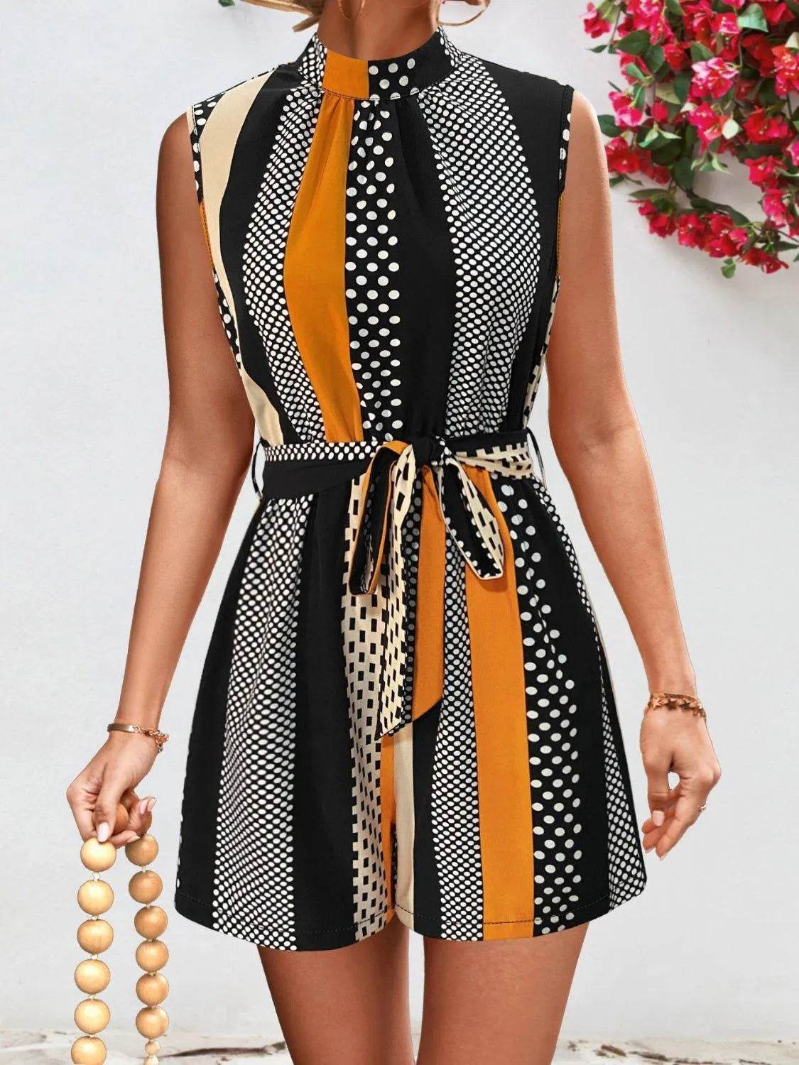Bona Fide Fashion - Tied Color Block Sleeveless Romper - Women Fashion - Bona Fide Fashion