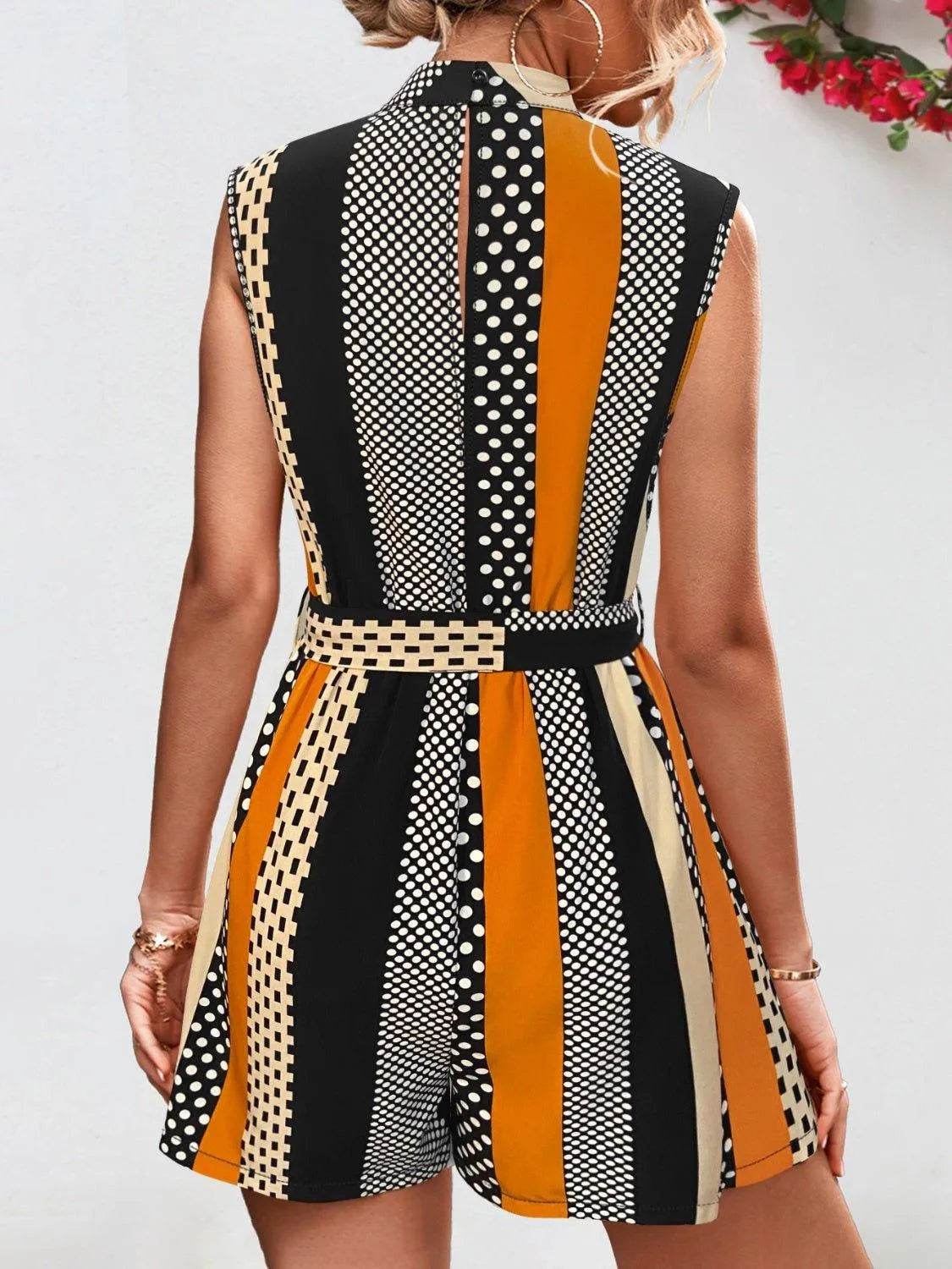 Bona Fide Fashion - Tied Color Block Sleeveless Romper - Women Fashion - Bona Fide Fashion
