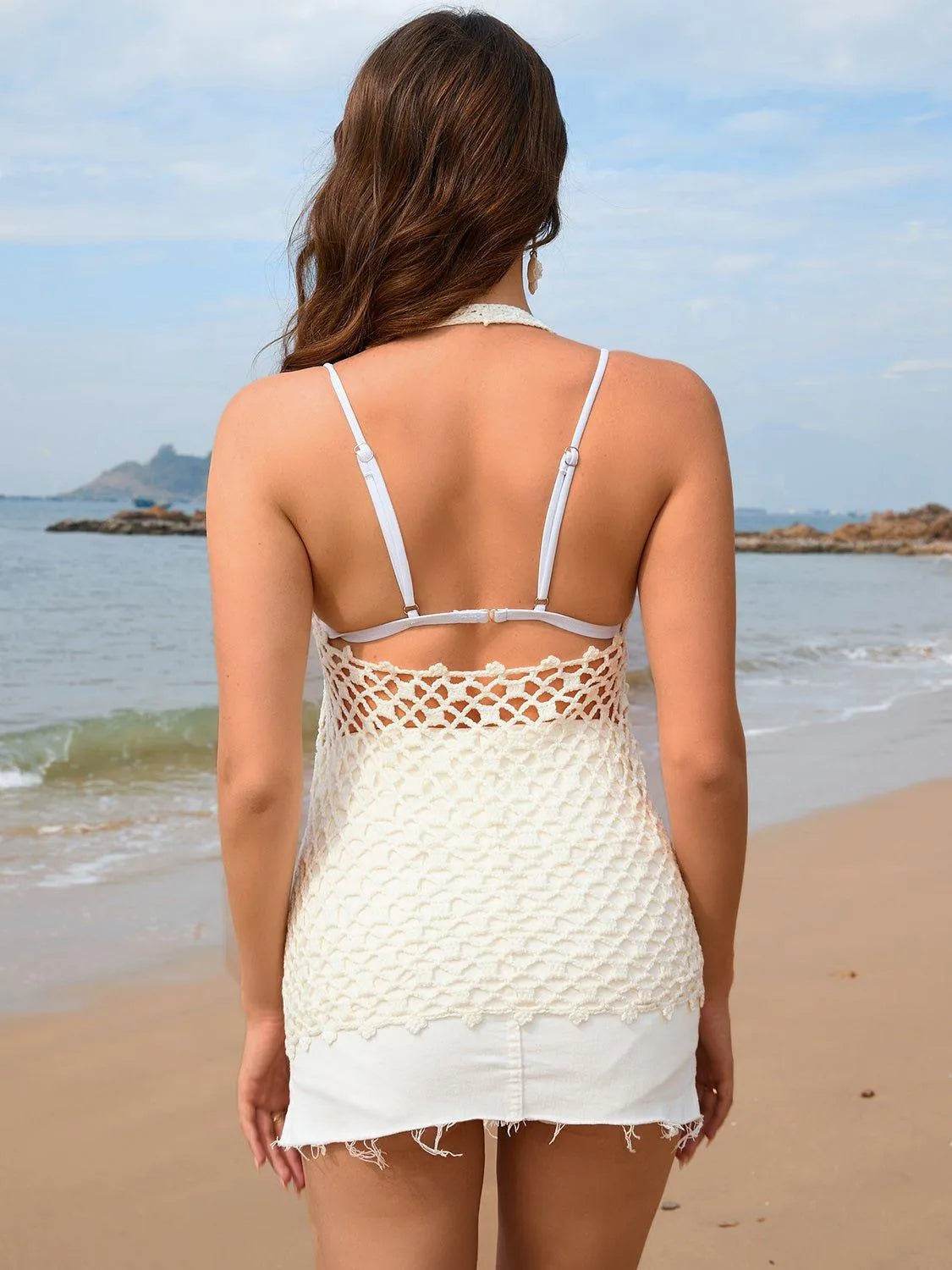 Bona Fide Fashion - Tied Openework Halter Neck Cover-Up - Women Fashion - Bona Fide Fashion