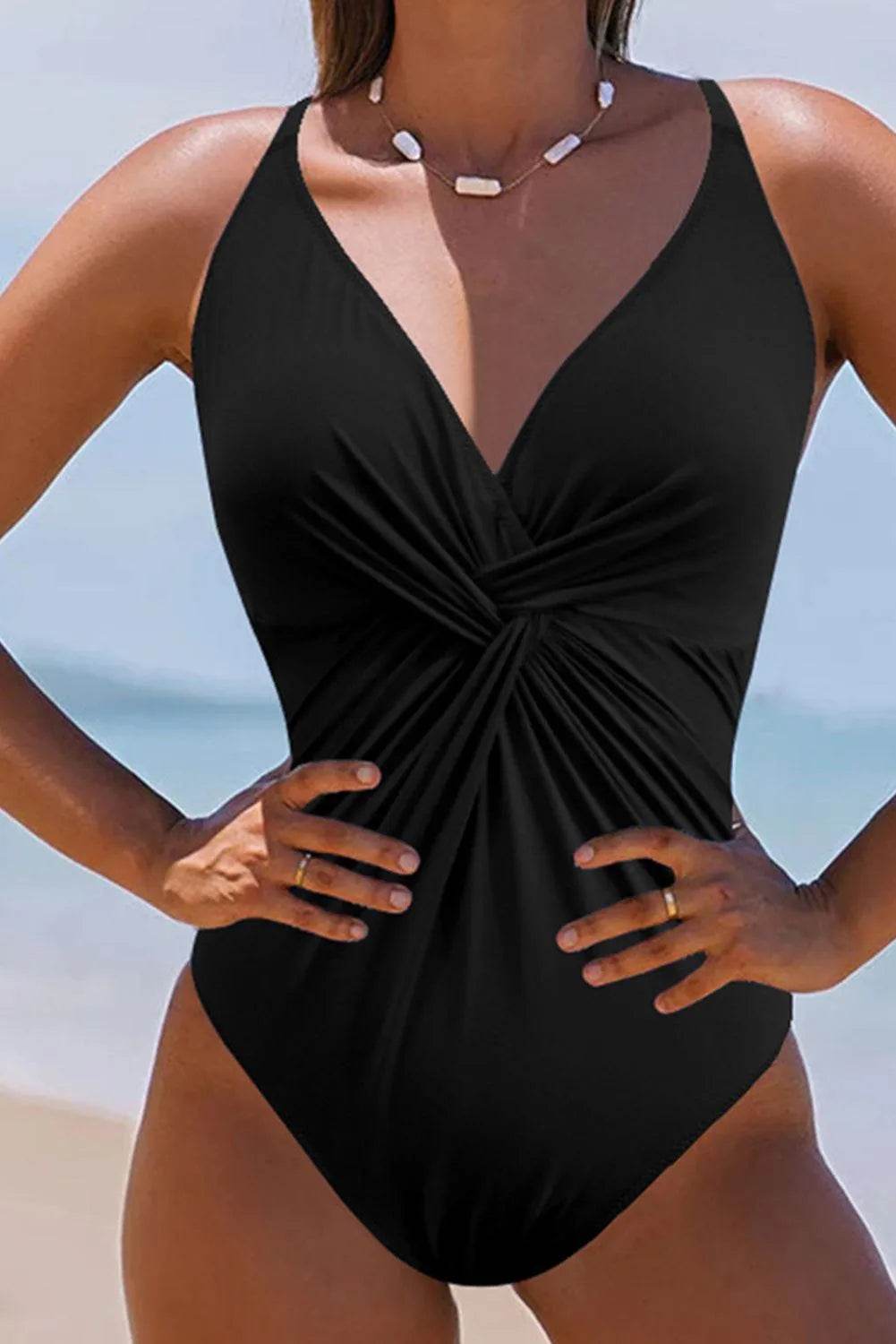 Bona Fide Fashion - Twisted Crisscross V-Neck One-Piece Swimwear - Women Fashion - Bona Fide Fashion