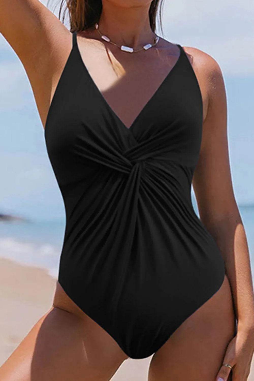 Bona Fide Fashion - Twisted Crisscross V-Neck One-Piece Swimwear - Women Fashion - Bona Fide Fashion