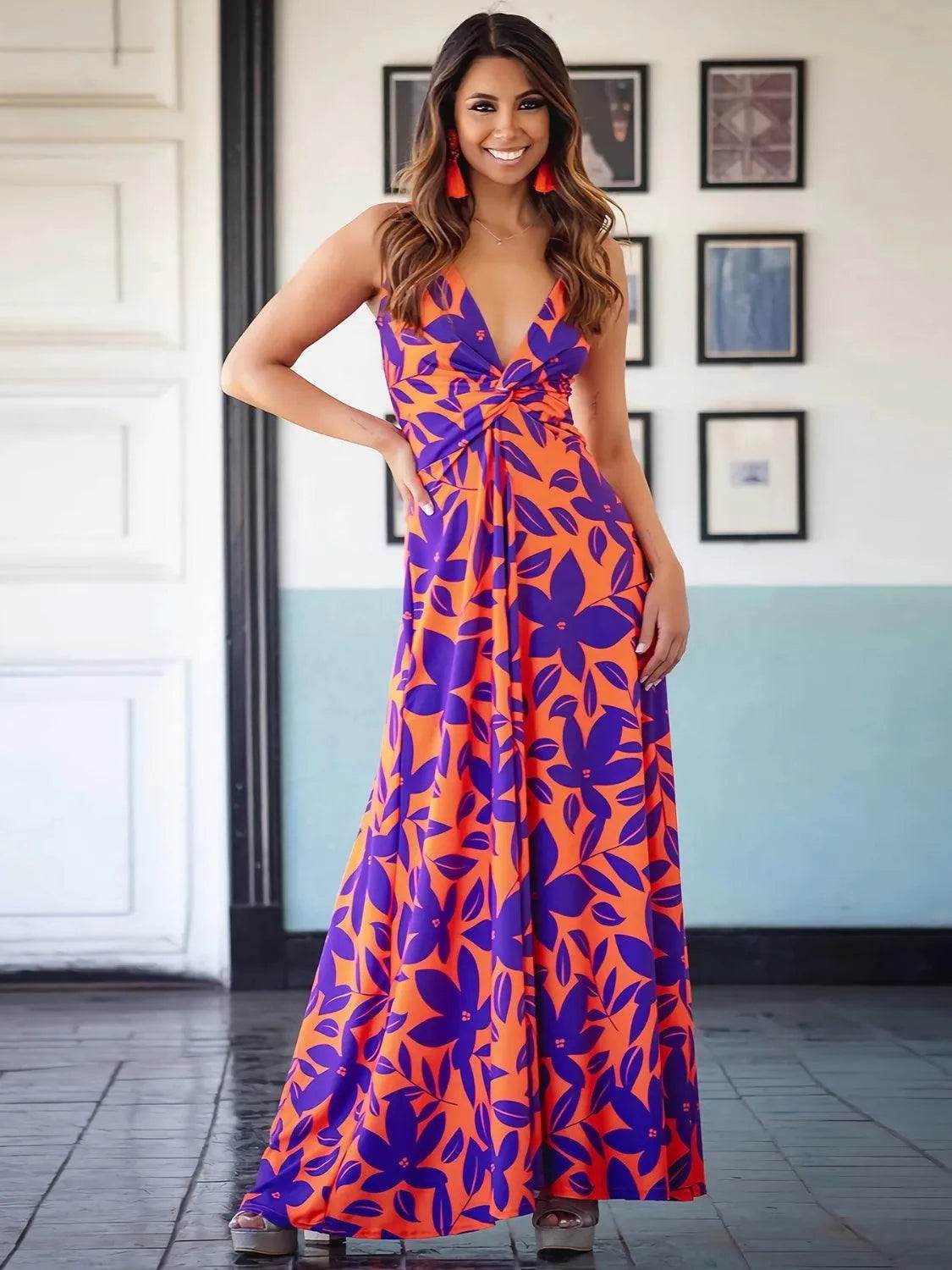 Bona Fide Fashion - Twisted Printed V-Neck Cami Dress - Women Fashion - Bona Fide Fashion