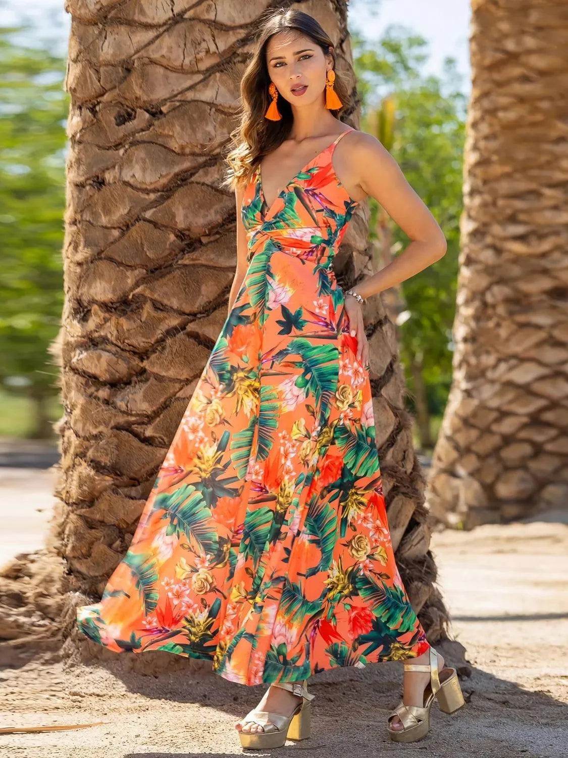Bona Fide Fashion - Twisted Printed V-Neck Cami Dress - Women Fashion - Bona Fide Fashion