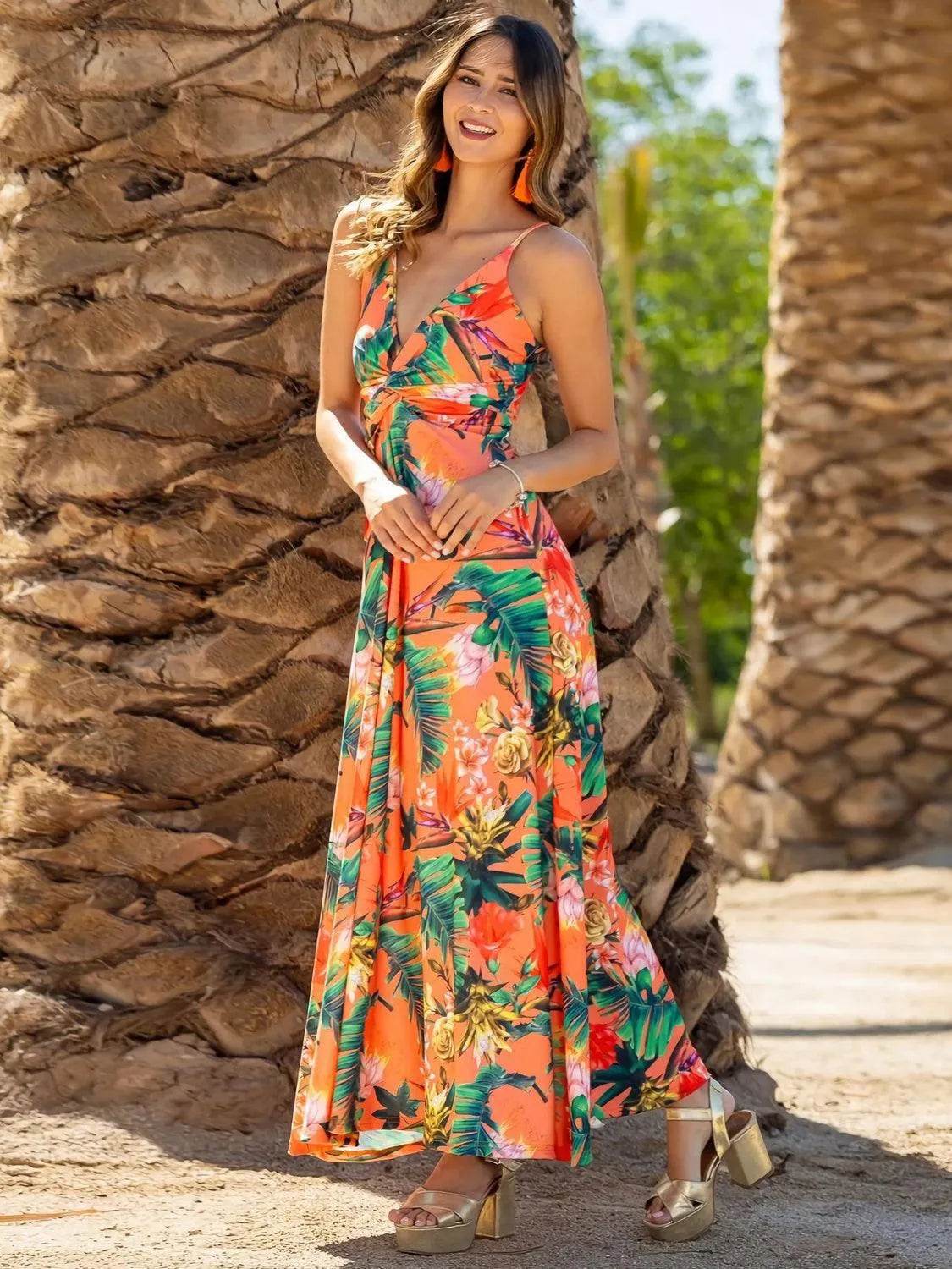 Bona Fide Fashion - Twisted Printed V-Neck Cami Dress - Women Fashion - Bona Fide Fashion