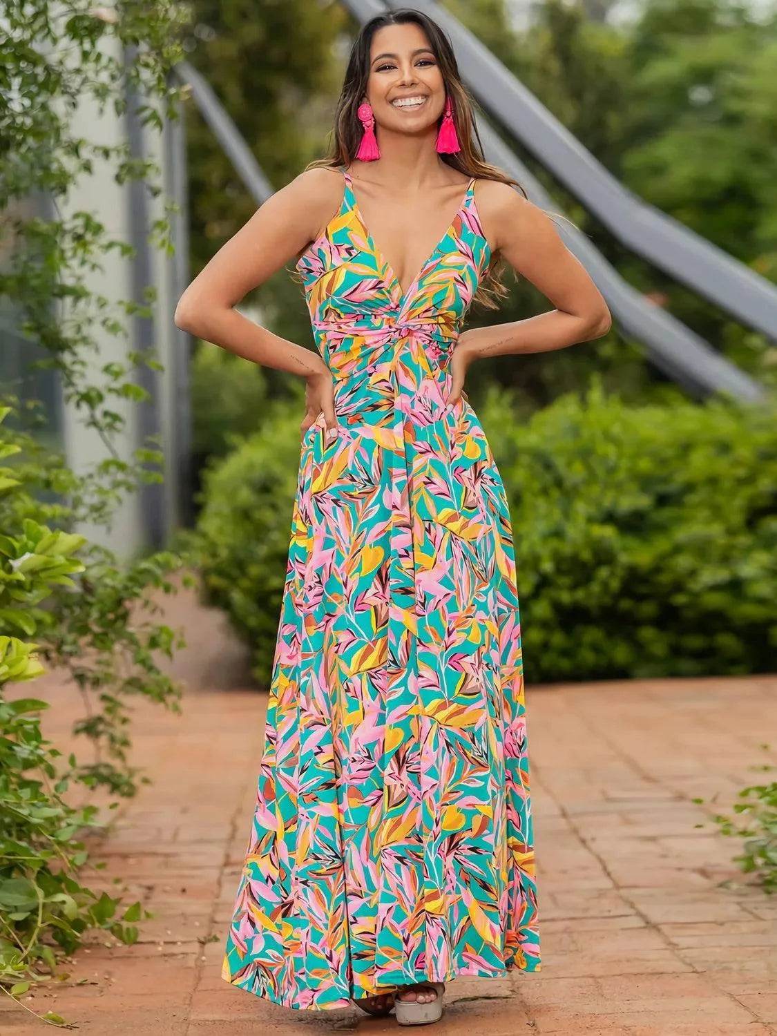 Bona Fide Fashion - Twisted Printed V-Neck Cami Dress - Women Fashion - Bona Fide Fashion
