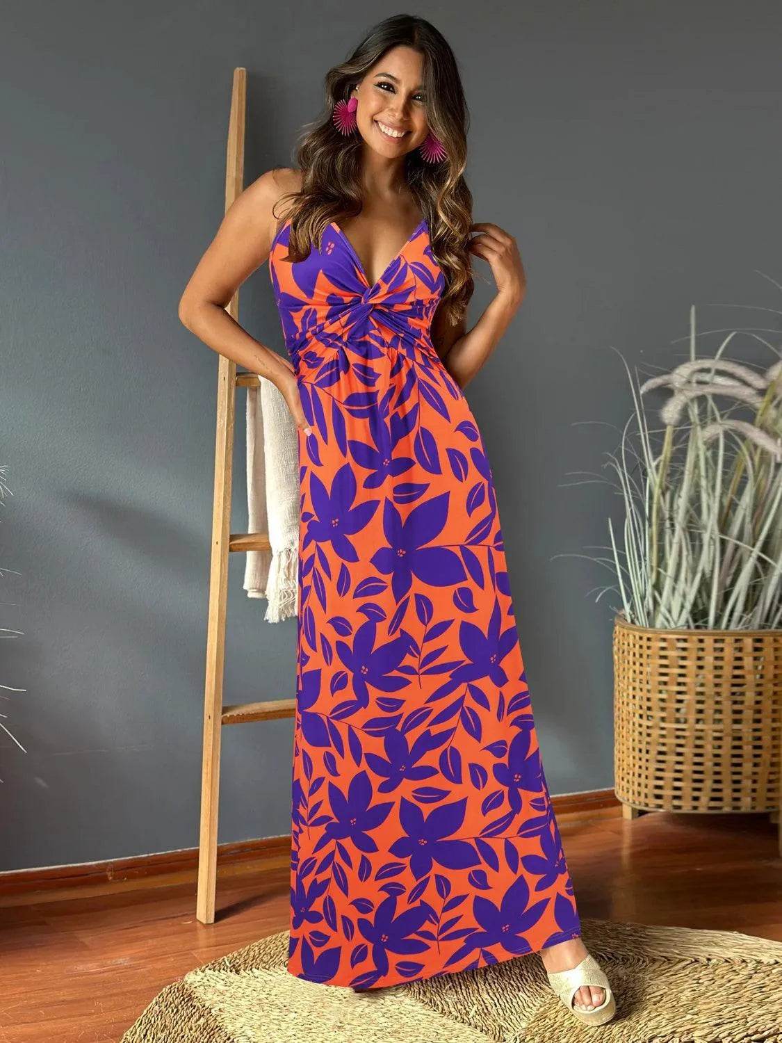 Bona Fide Fashion - Twisted Printed V-Neck Cami Dress - Women Fashion - Bona Fide Fashion