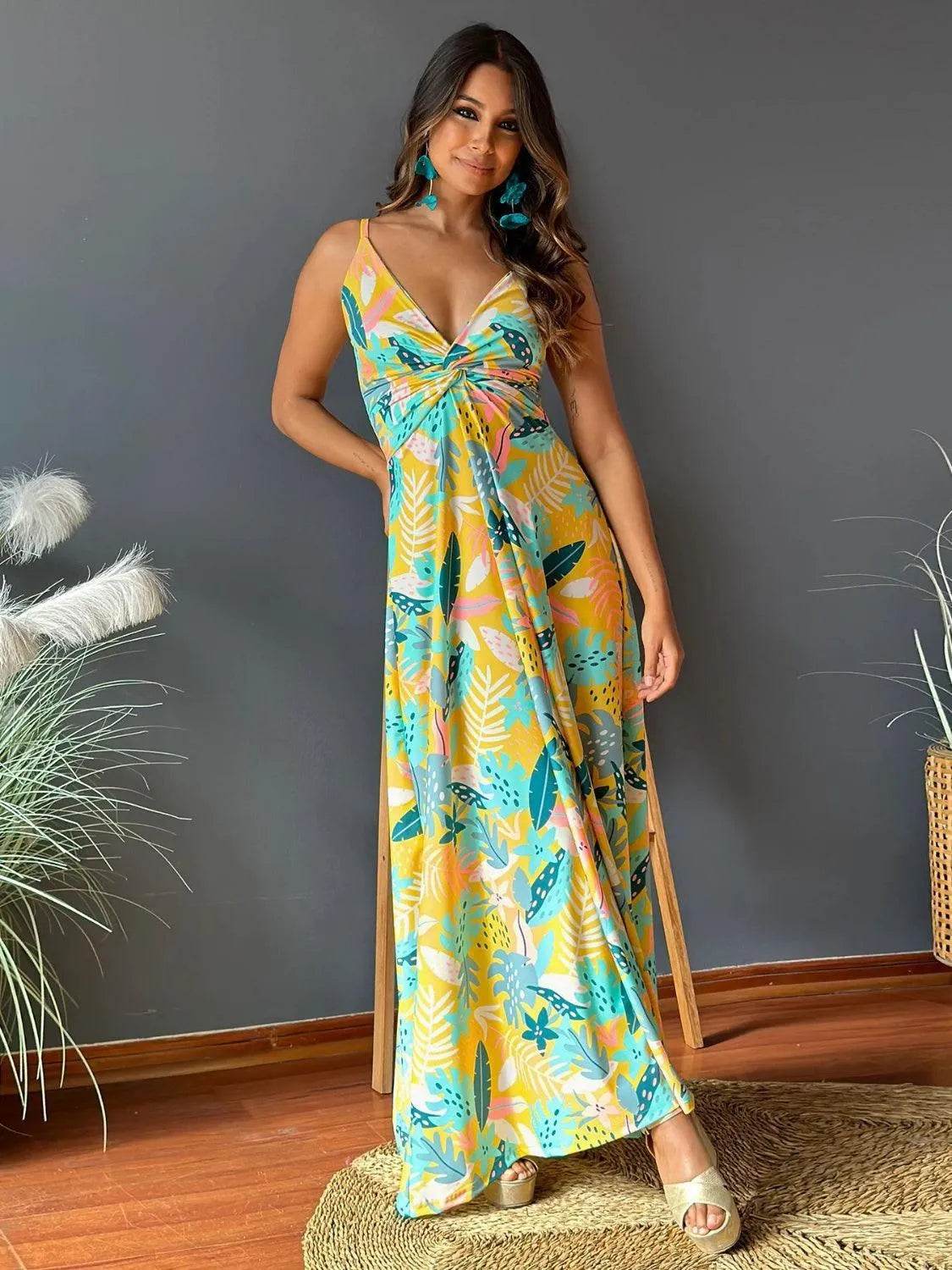 Bona Fide Fashion - Twisted Printed V-Neck Cami Dress - Women Fashion - Bona Fide Fashion