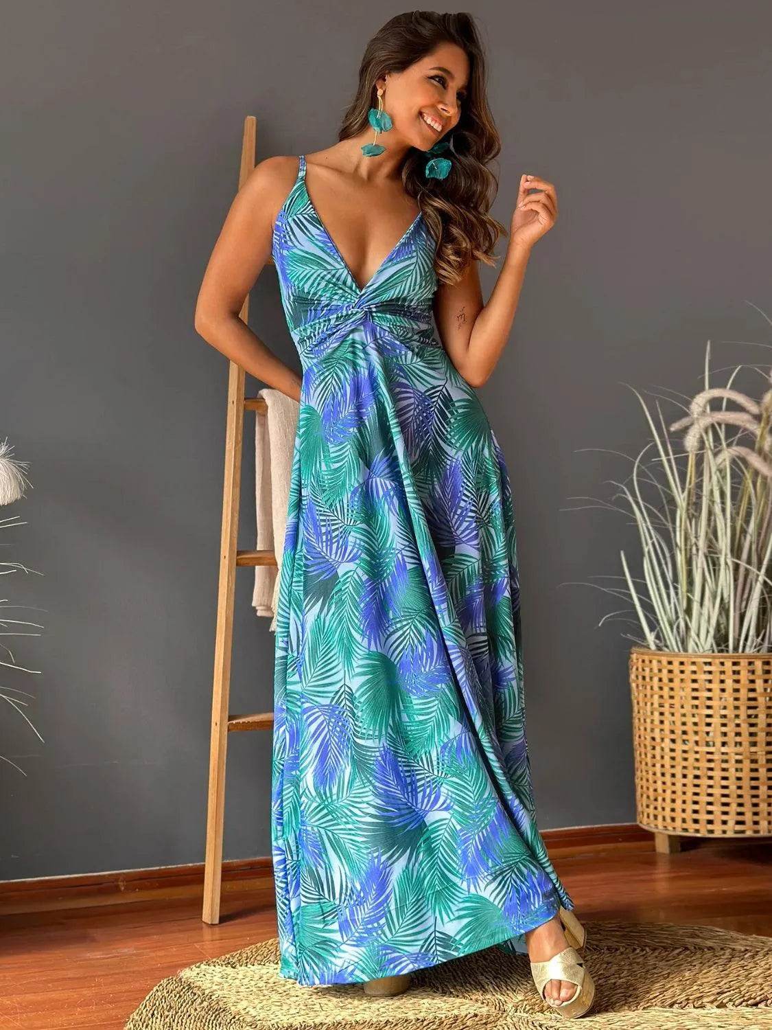 Bona Fide Fashion - Twisted Printed V-Neck Cami Dress - Women Fashion - Bona Fide Fashion