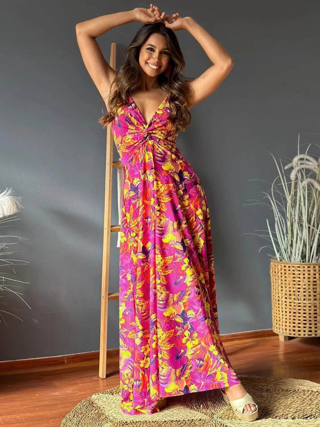 Bona Fide Fashion - Twisted Printed V-Neck Cami Dress - Women Fashion - Bona Fide Fashion