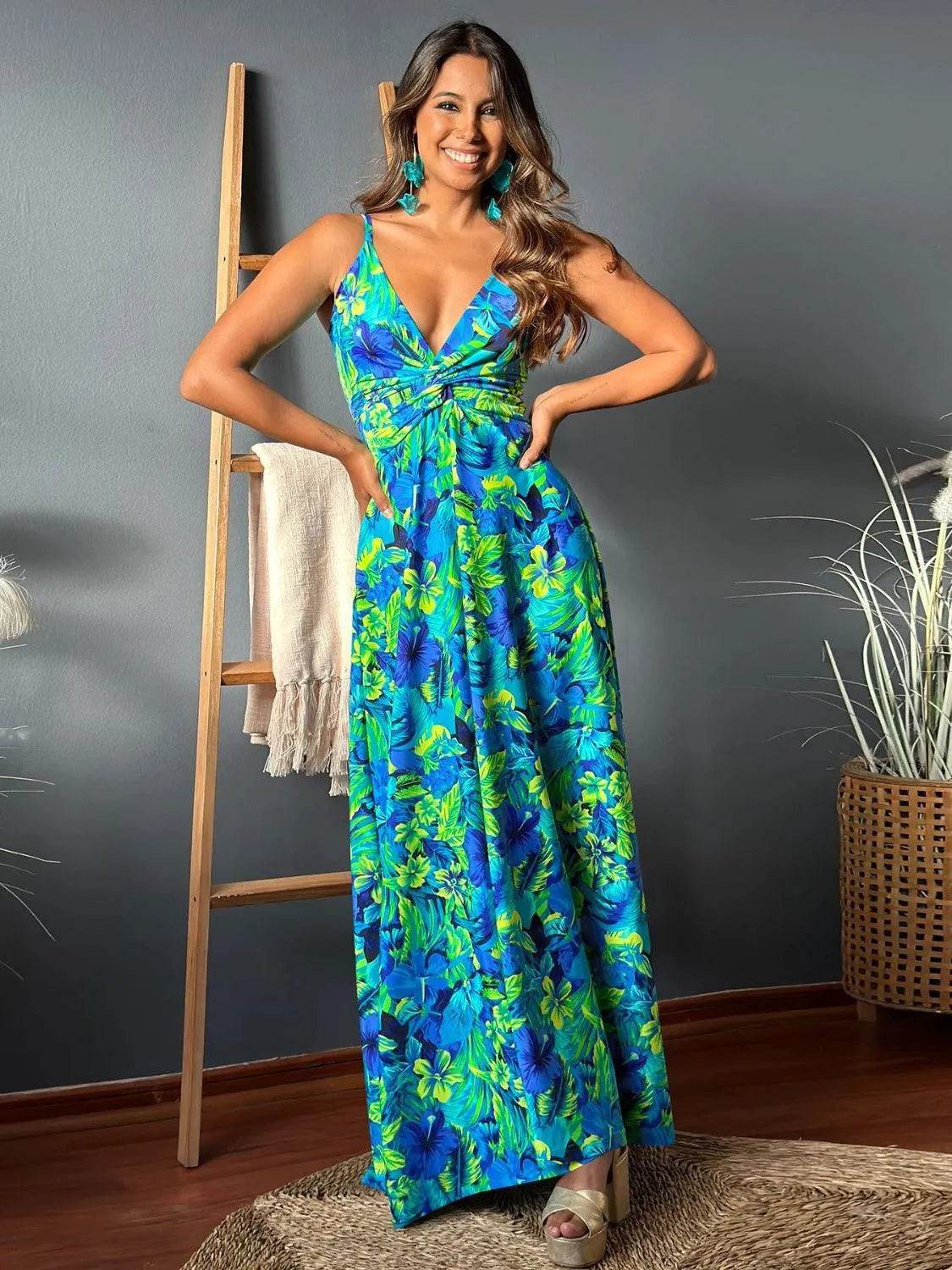 Bona Fide Fashion - Twisted Printed V-Neck Cami Dress - Women Fashion - Bona Fide Fashion