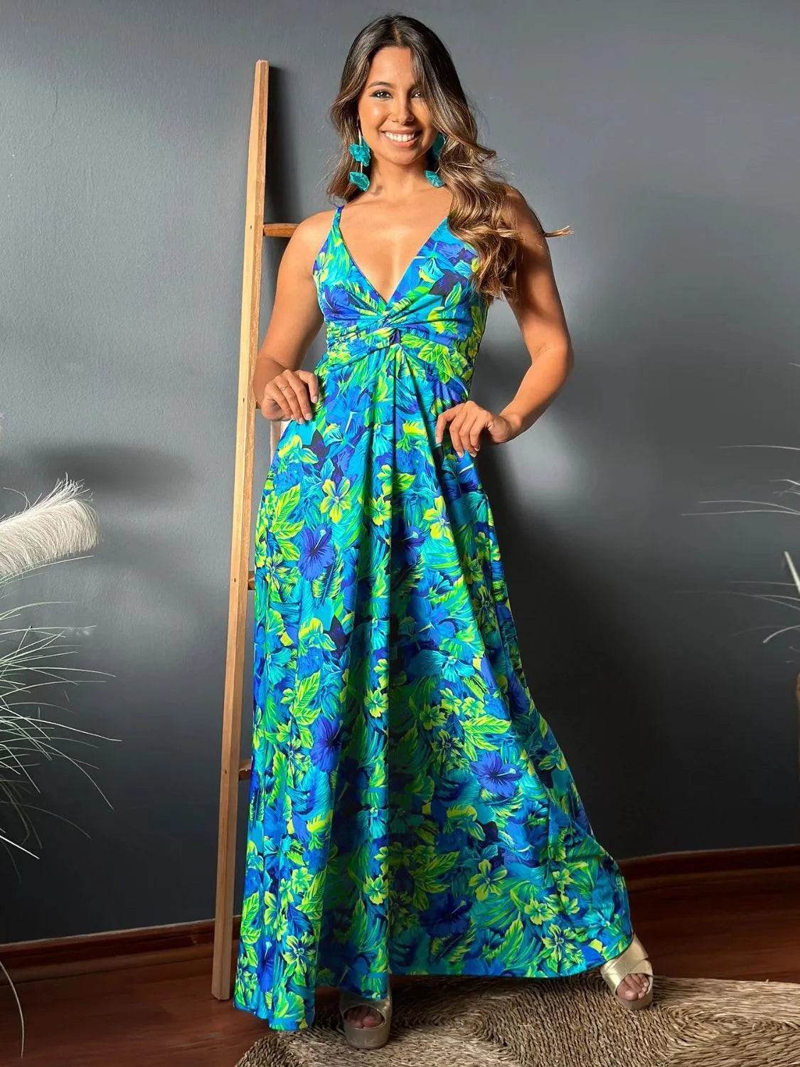 Bona Fide Fashion - Twisted Printed V-Neck Cami Dress - Women Fashion - Bona Fide Fashion