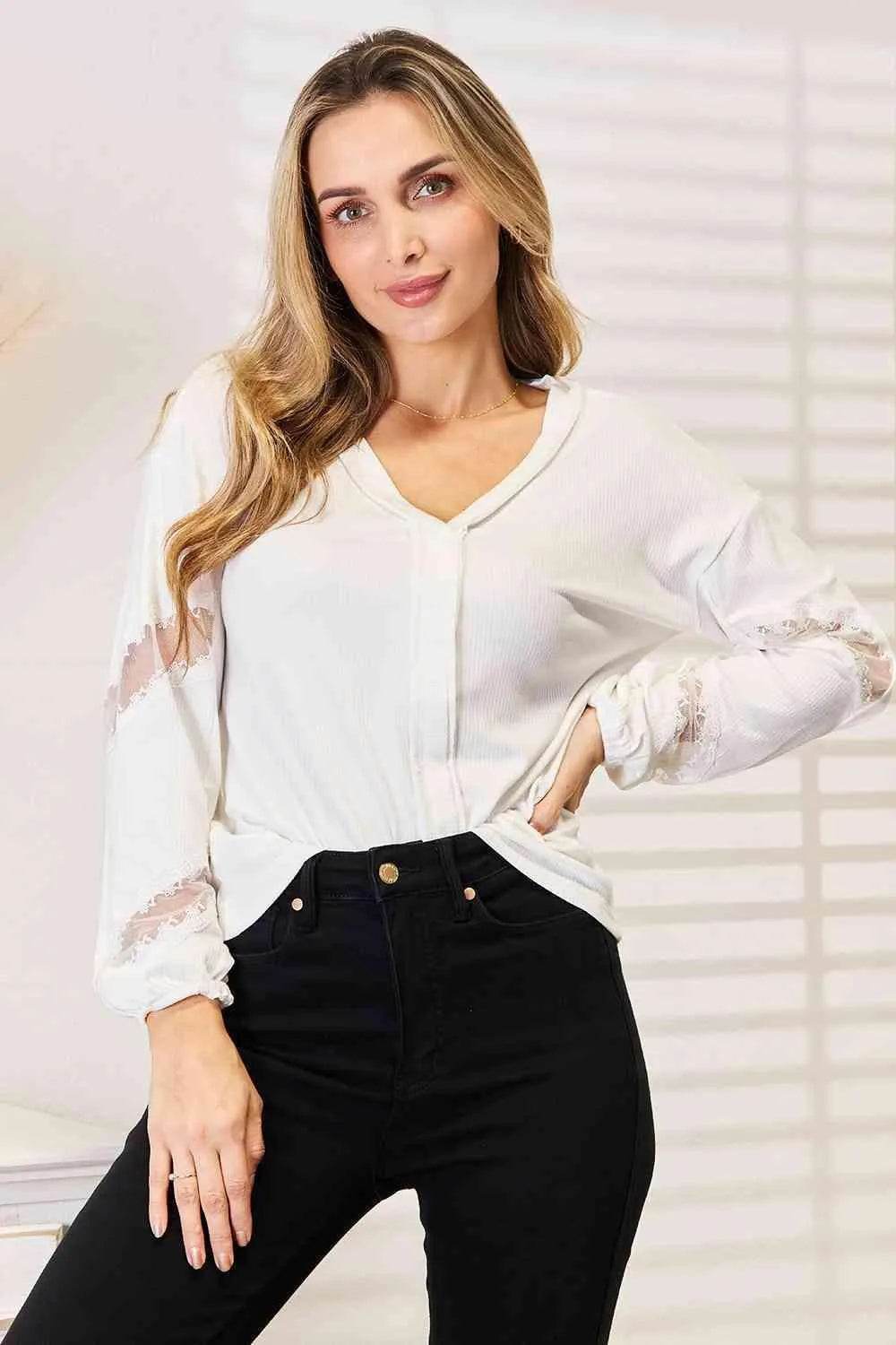 Bona Fide Fashion - V-Neck Dropped Shoulder Blouse - Women Fashion - Bona Fide Fashion