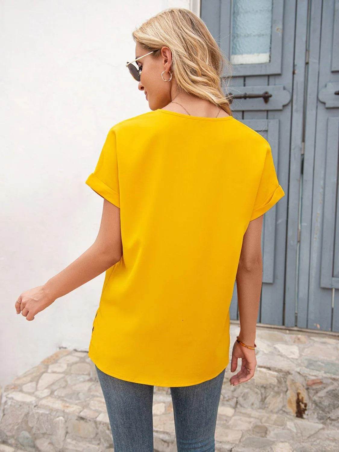 Bona Fide Fashion - V-Neck Short Sleeve T-Shirt - Women Fashion - Bona Fide Fashion