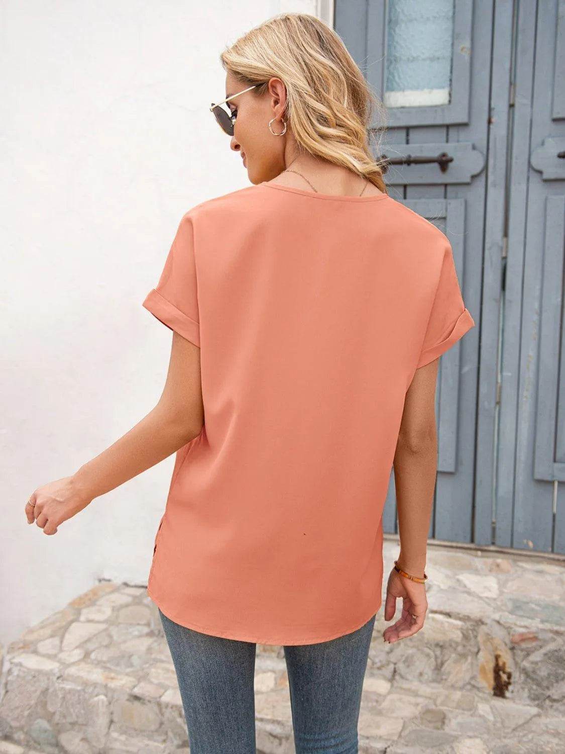 Bona Fide Fashion - V-Neck Short Sleeve T-Shirt - Women Fashion - Bona Fide Fashion