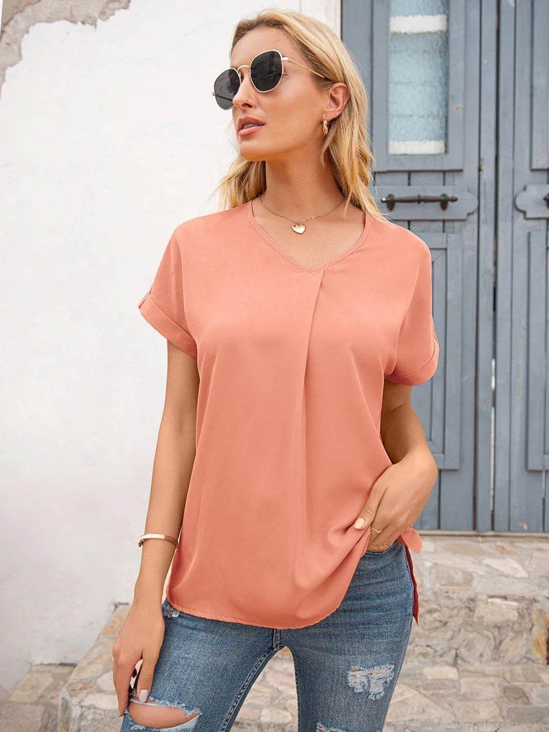 Bona Fide Fashion - V-Neck Short Sleeve T-Shirt - Women Fashion - Bona Fide Fashion