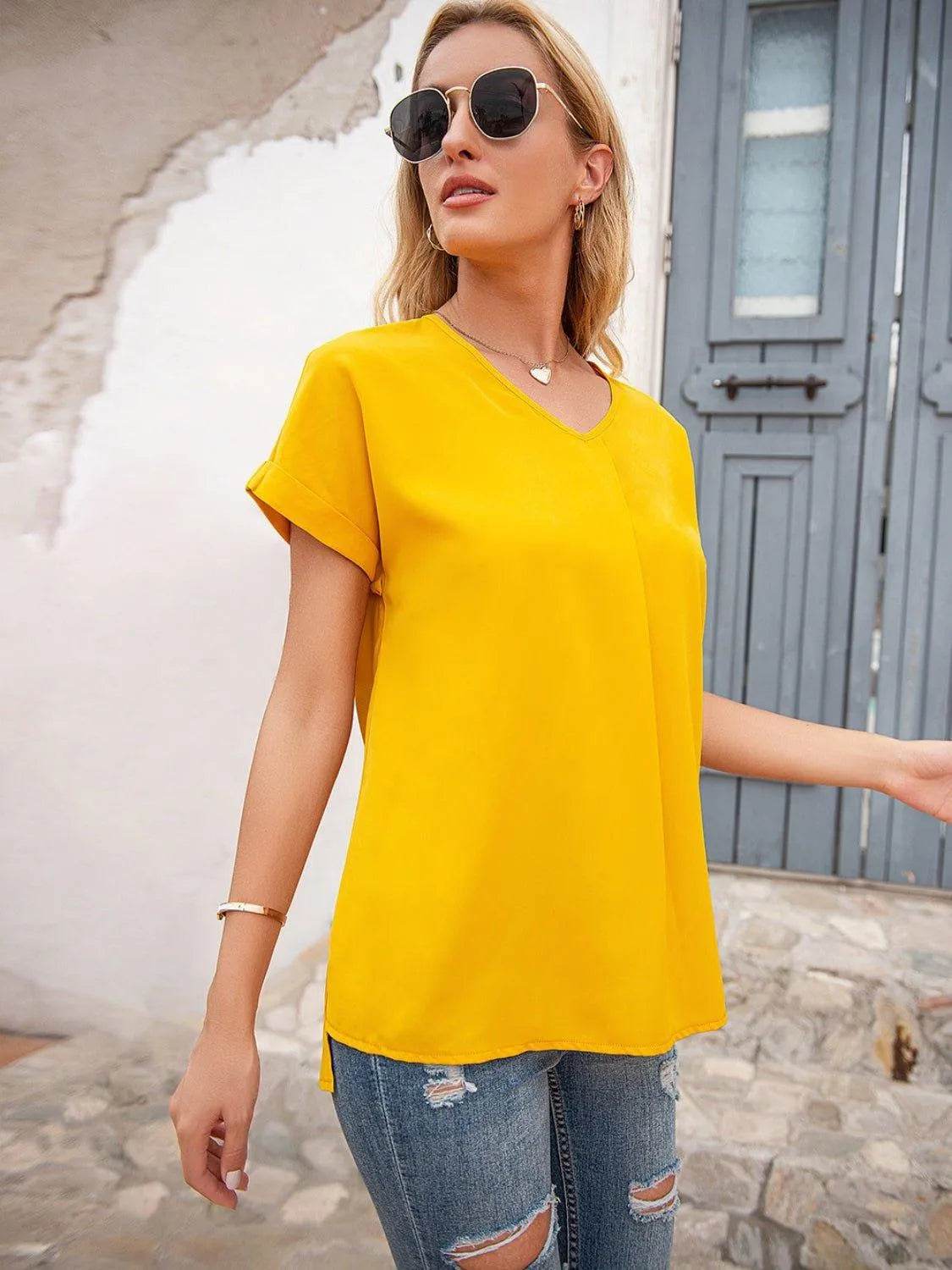Bona Fide Fashion - V-Neck Short Sleeve T-Shirt - Women Fashion - Bona Fide Fashion