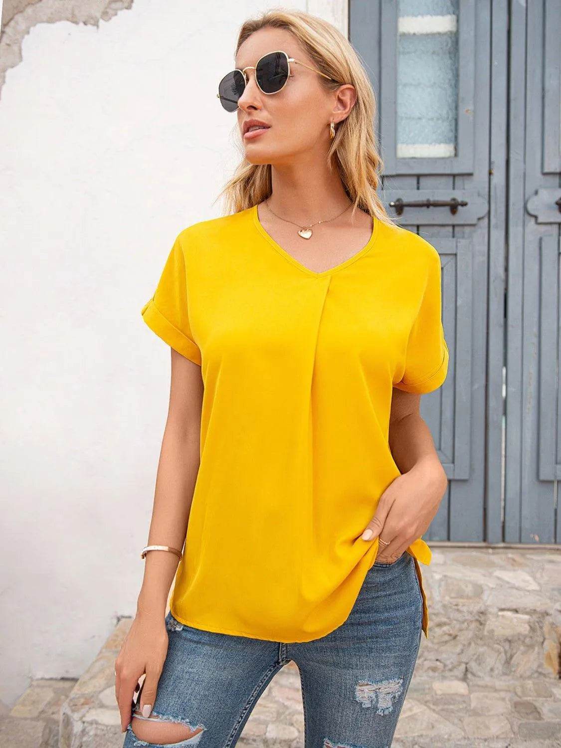 Bona Fide Fashion - V-Neck Short Sleeve T-Shirt - Women Fashion - Bona Fide Fashion