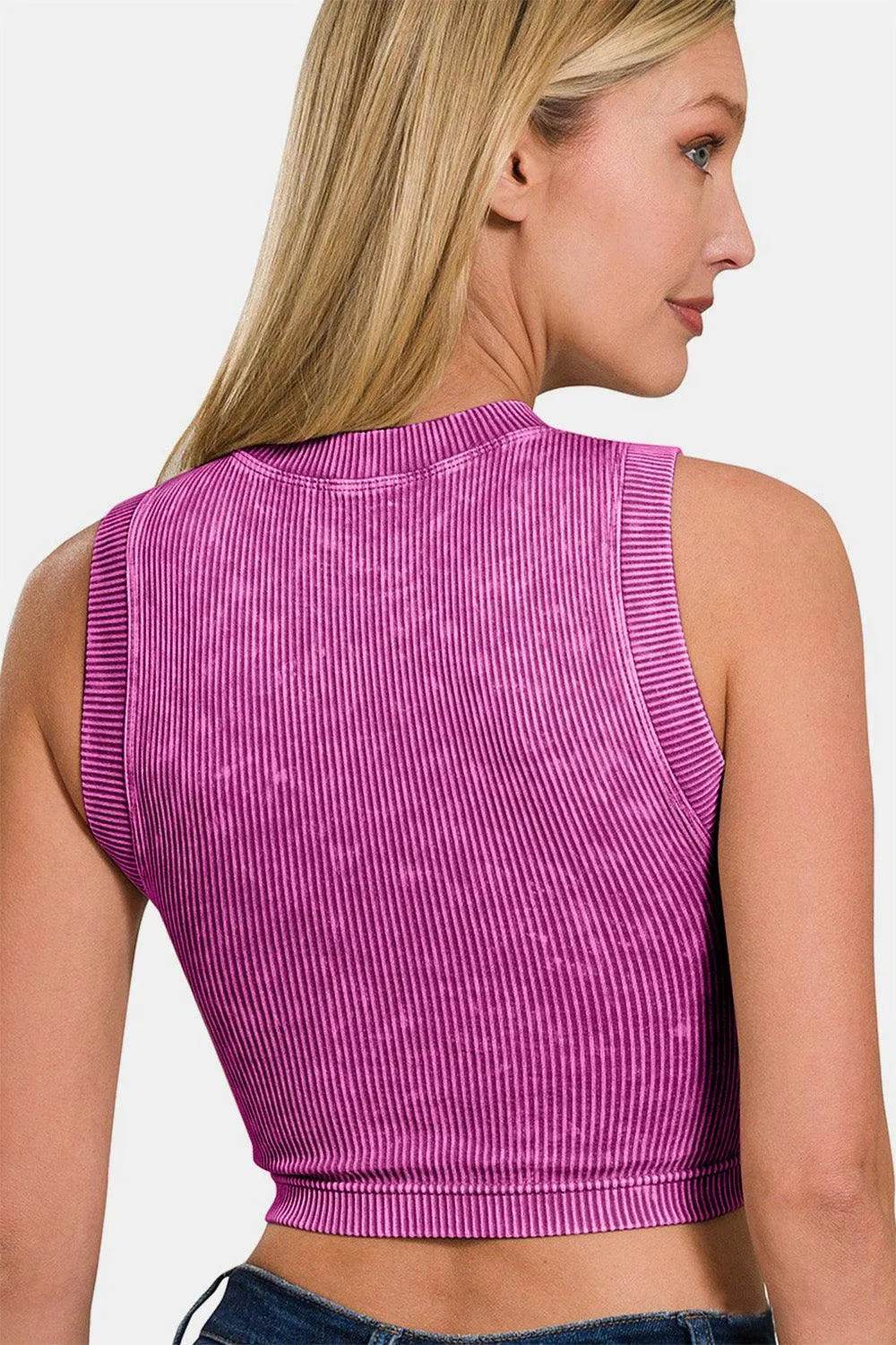 Bona Fide Fashion - Washed Ribbed Seamless Crop Tank with Bra Pad - Women Fashion - Bona Fide Fashion