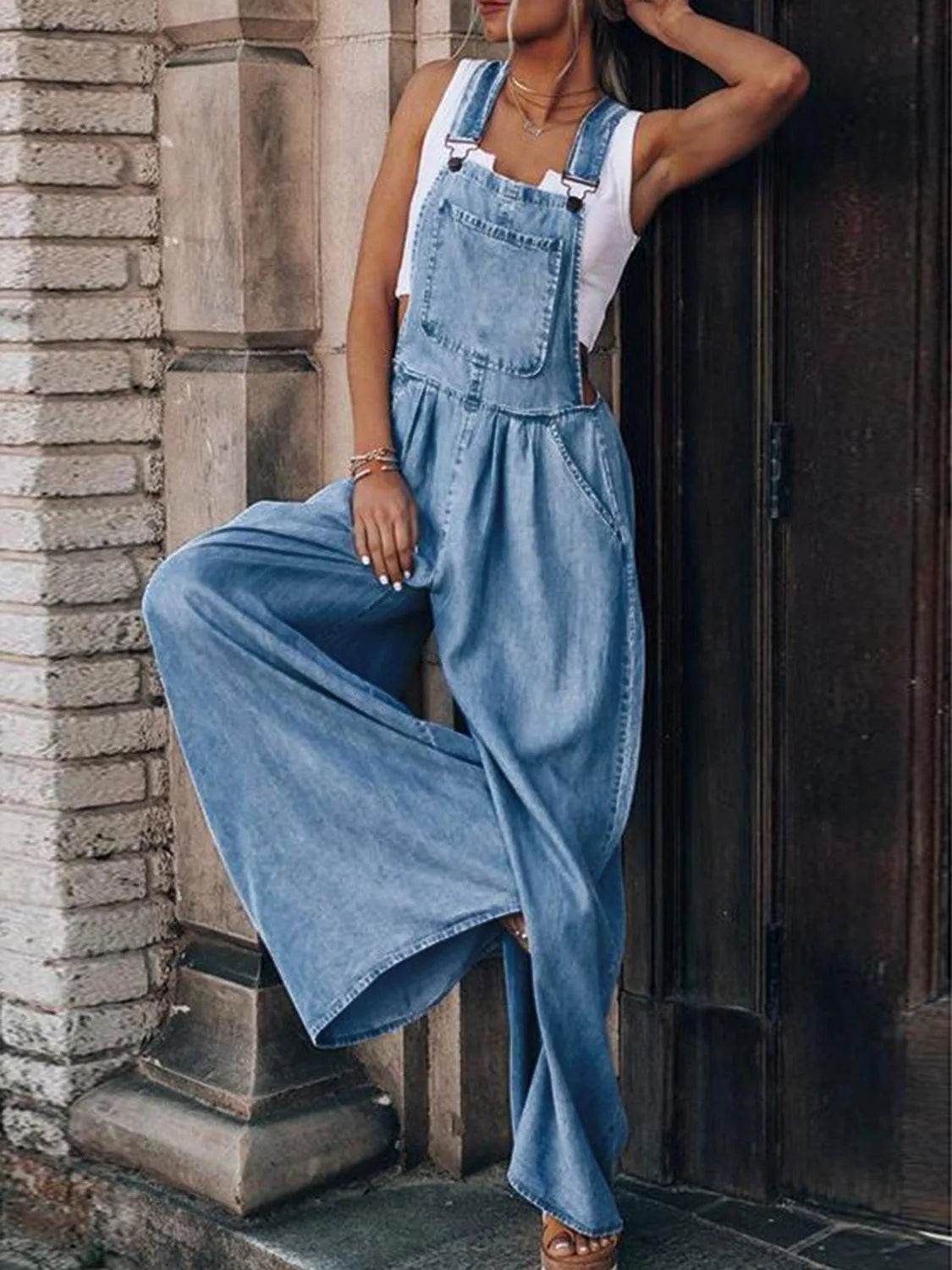 Bona Fide Fashion - Wide Leg Denim Overalls - Women Fashion - Bona Fide Fashion