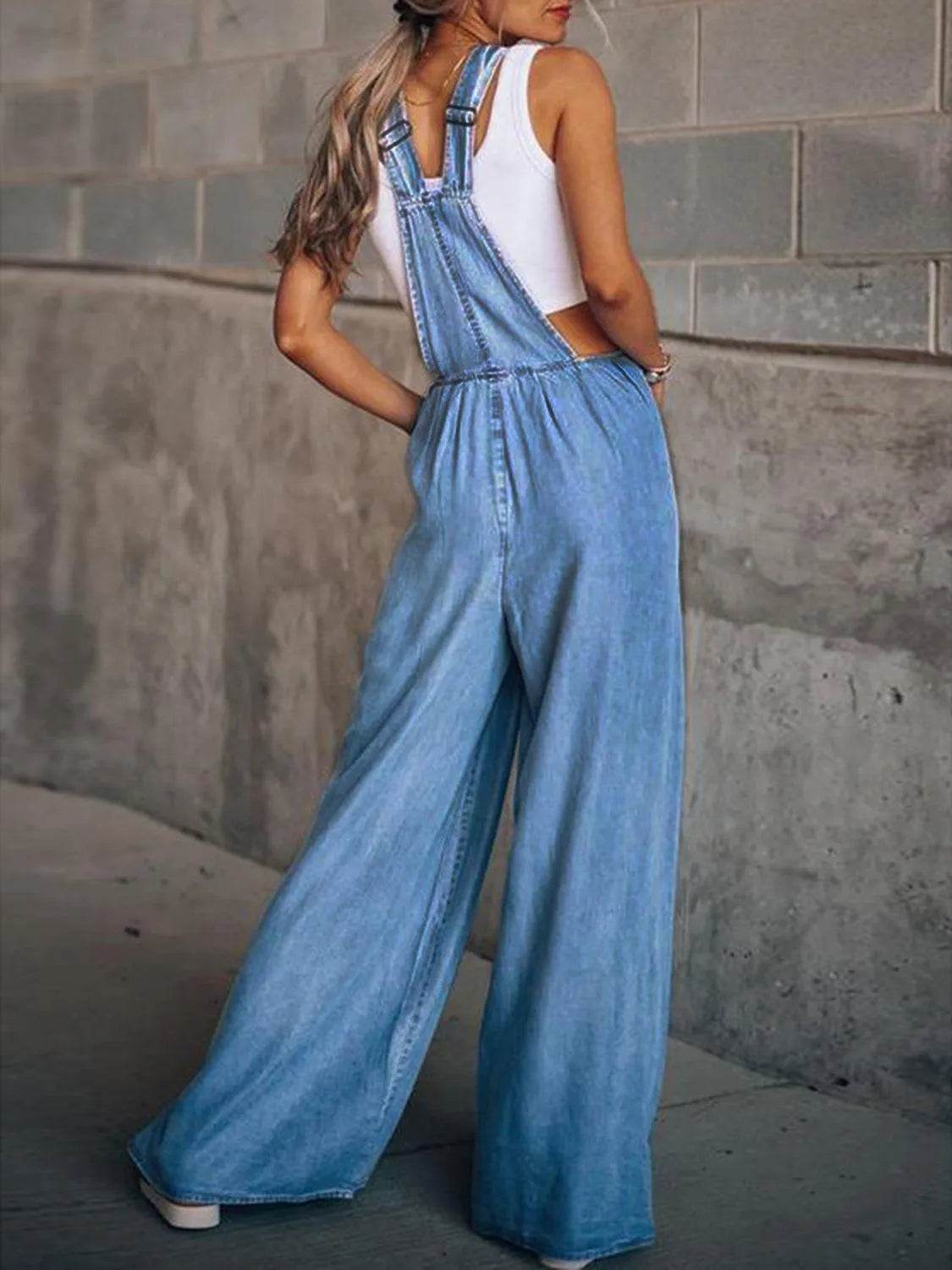 Bona Fide Fashion - Wide Leg Denim Overalls - Women Fashion - Bona Fide Fashion