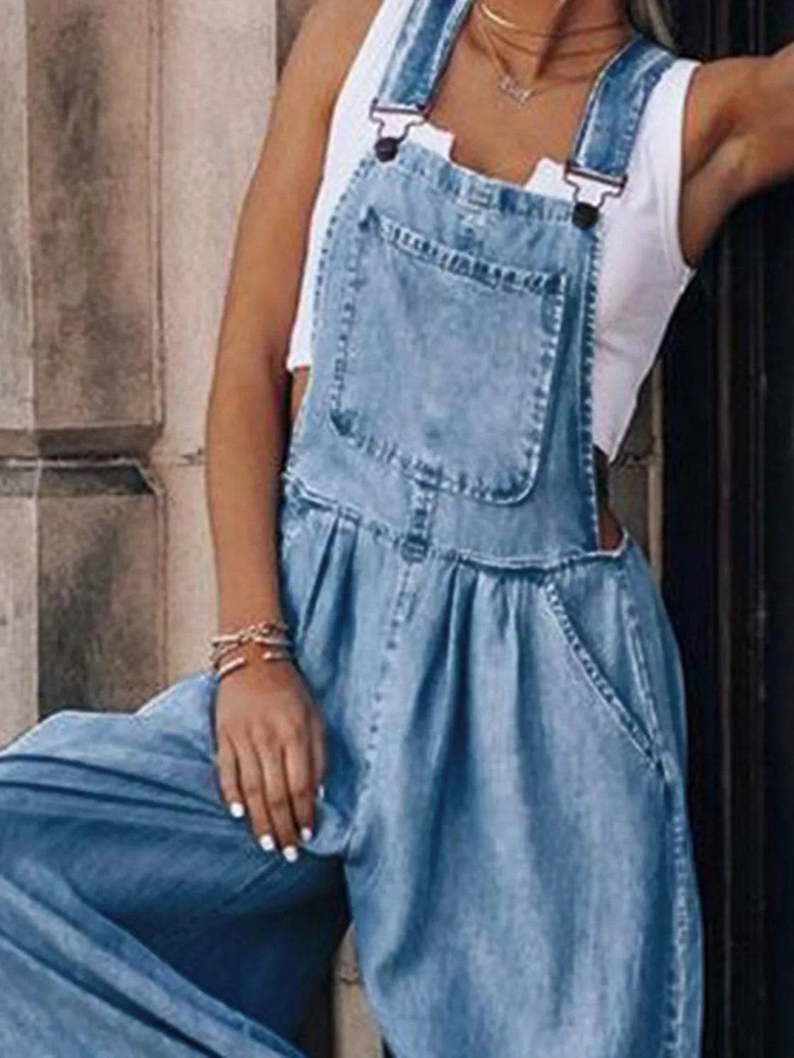 Bona Fide Fashion - Wide Leg Denim Overalls - Women Fashion - Bona Fide Fashion
