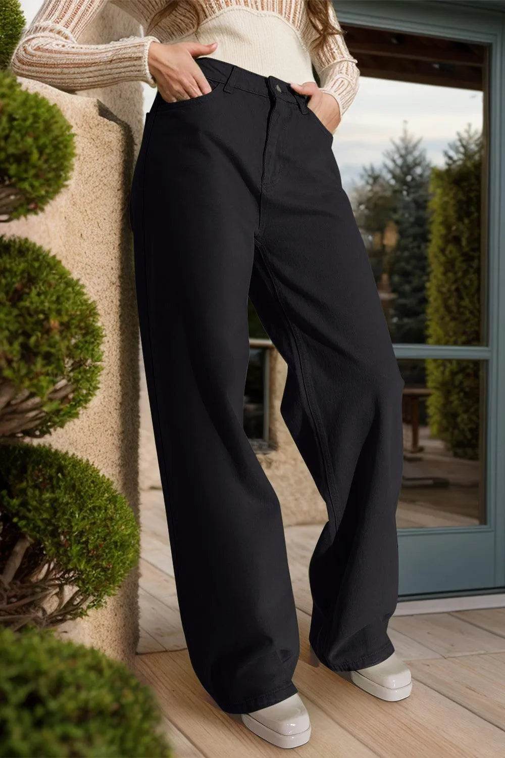 Bona Fide Fashion - Wide Leg Jeans with Pockets - Women Fashion - Bona Fide Fashion