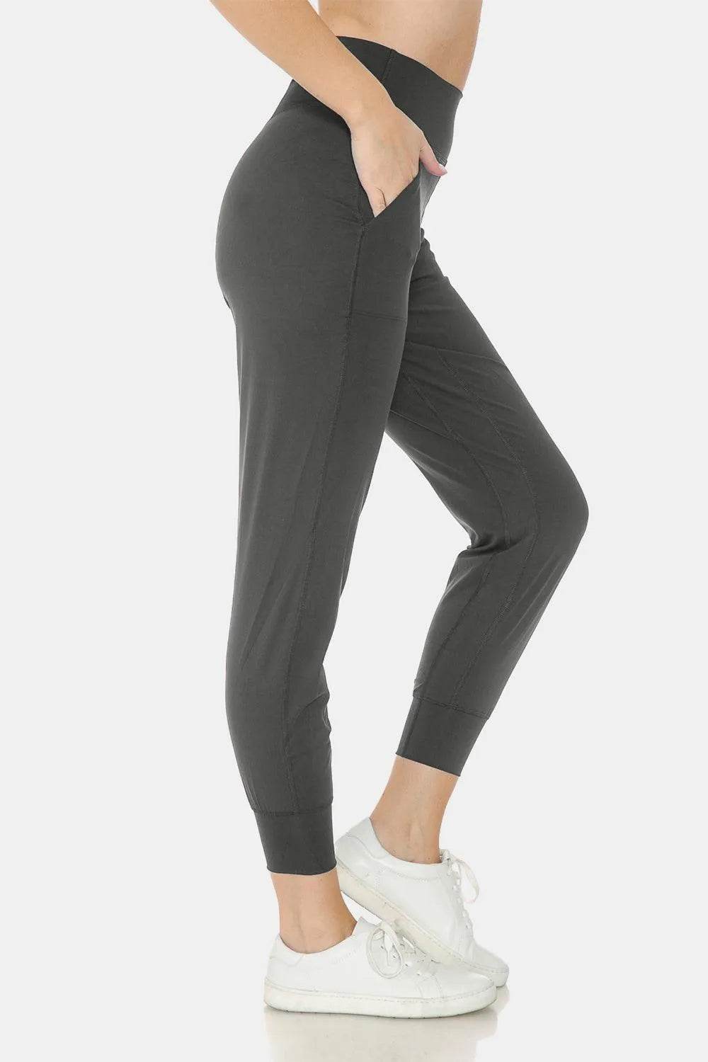 Bona Fide Fashion - Wide Waistband Slim Active Joggers - Women Fashion - Bona Fide Fashion