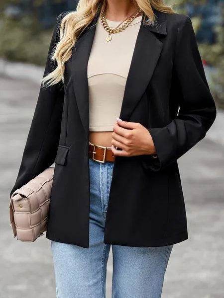 Bona Fide Fashion - Women's Lapel Collar Blazer Jacket - Women Fashion HWWK2XWBHK - Bona Fide Fashion