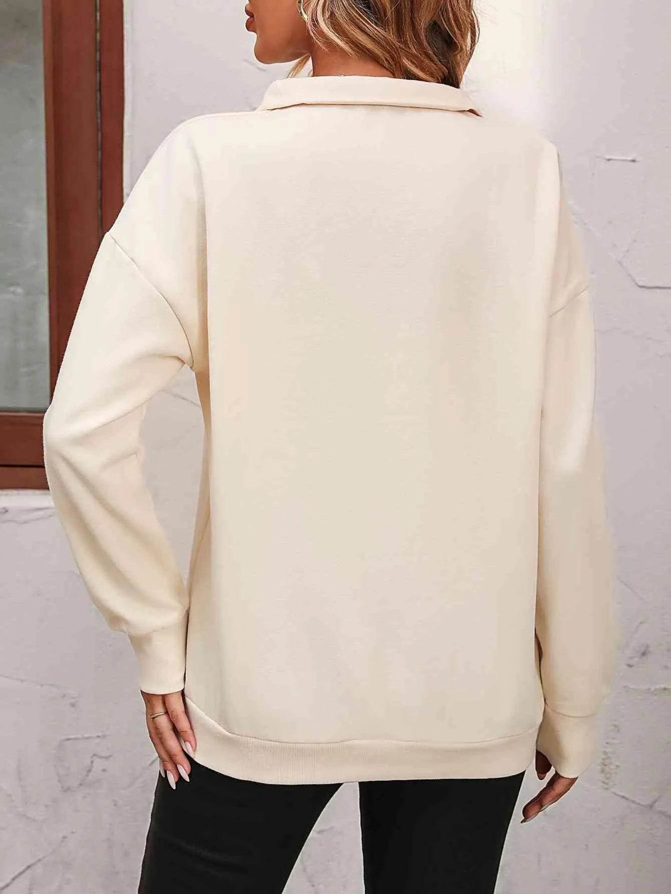 Bona Fide Fashion - Zip-Up Dropped Shoulder Sweatshirt - Women Fashion - Bona Fide Fashion