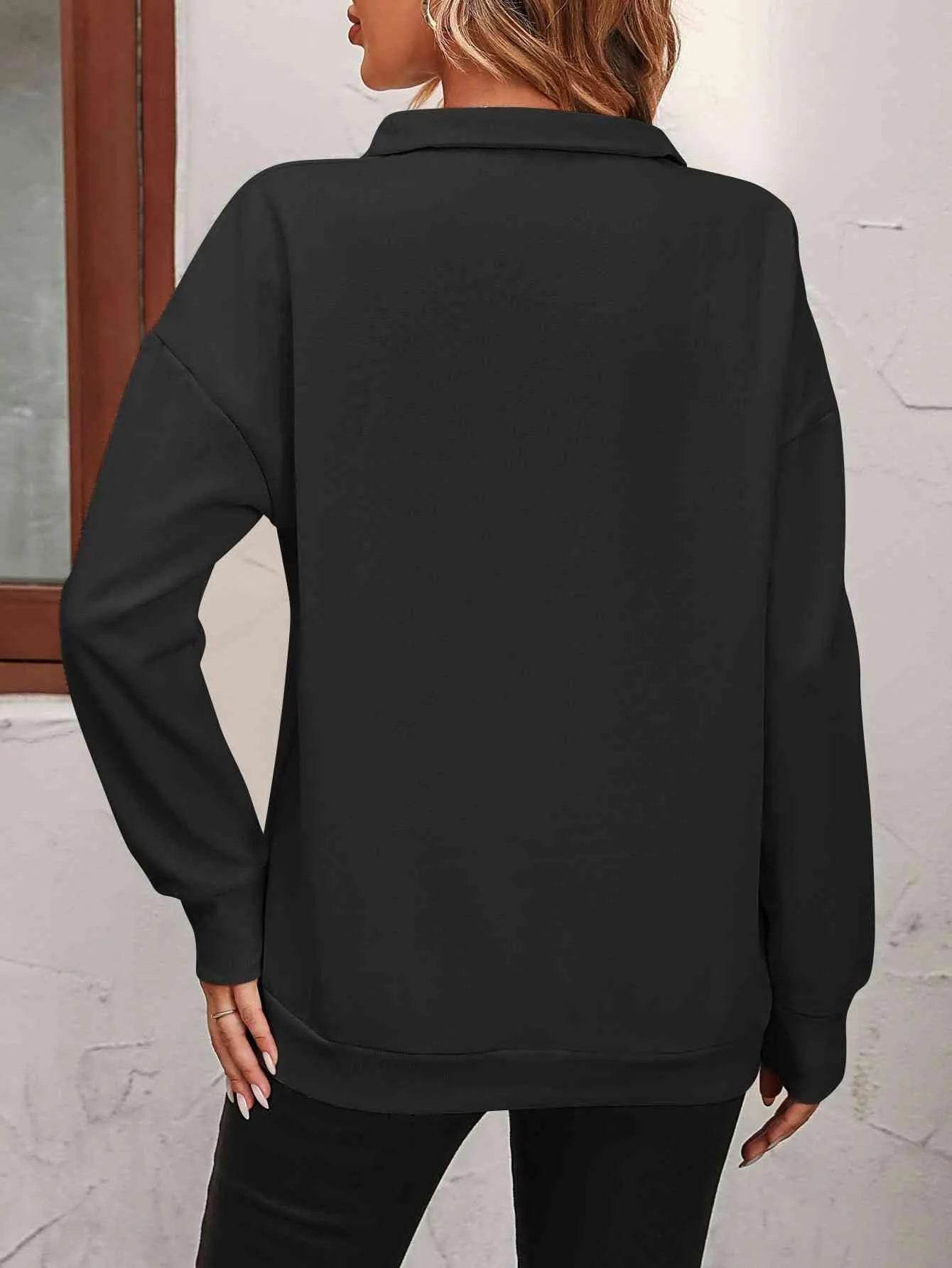 Bona Fide Fashion - Zip-Up Dropped Shoulder Sweatshirt - Women Fashion - Bona Fide Fashion