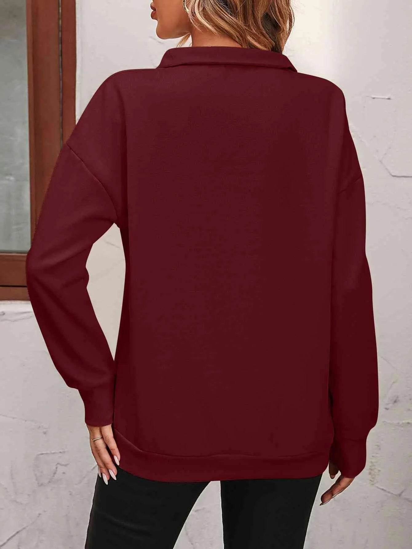 Bona Fide Fashion - Zip-Up Dropped Shoulder Sweatshirt - Women Fashion - Bona Fide Fashion