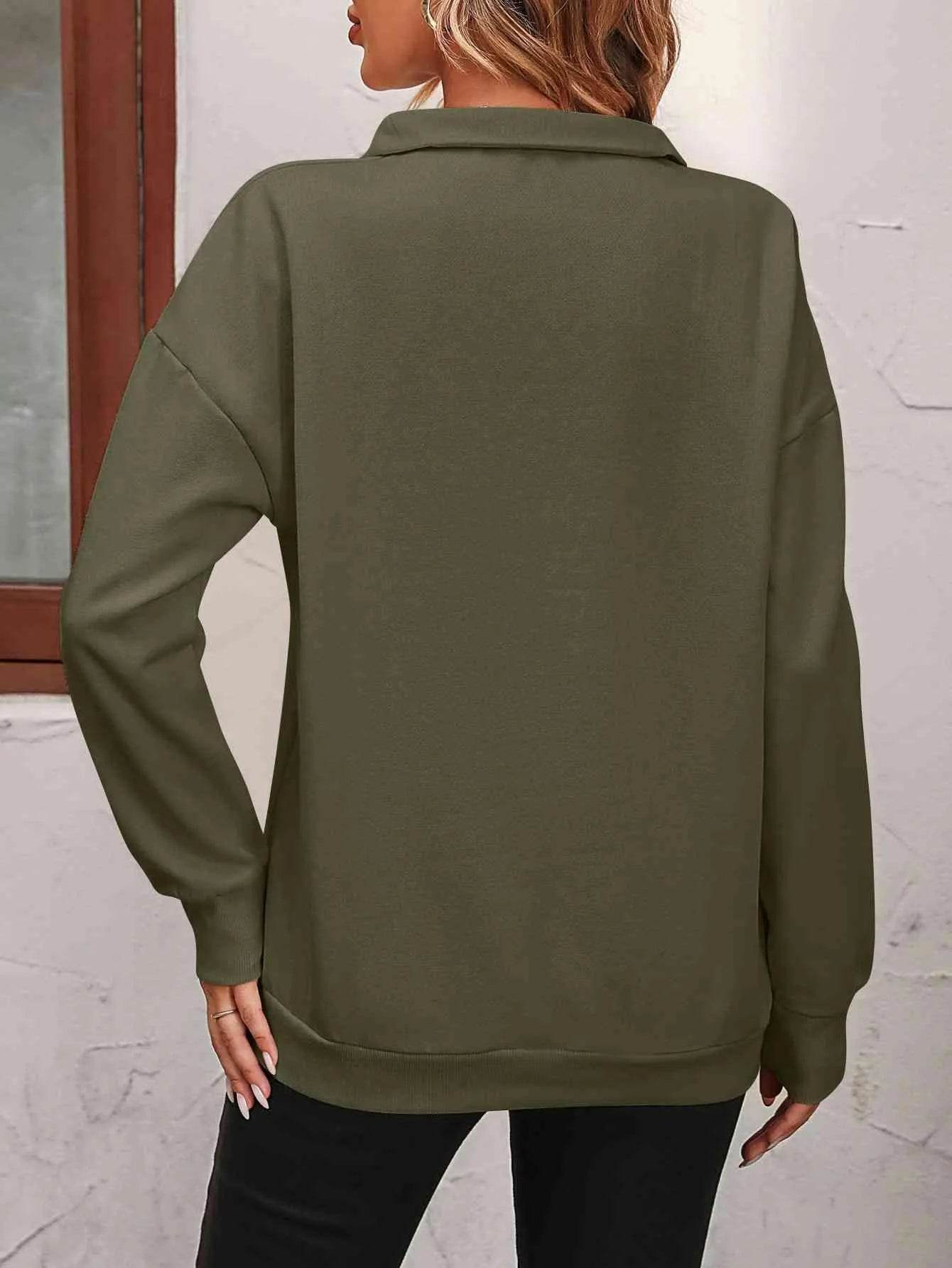 Bona Fide Fashion - Zip-Up Dropped Shoulder Sweatshirt - Women Fashion - Bona Fide Fashion