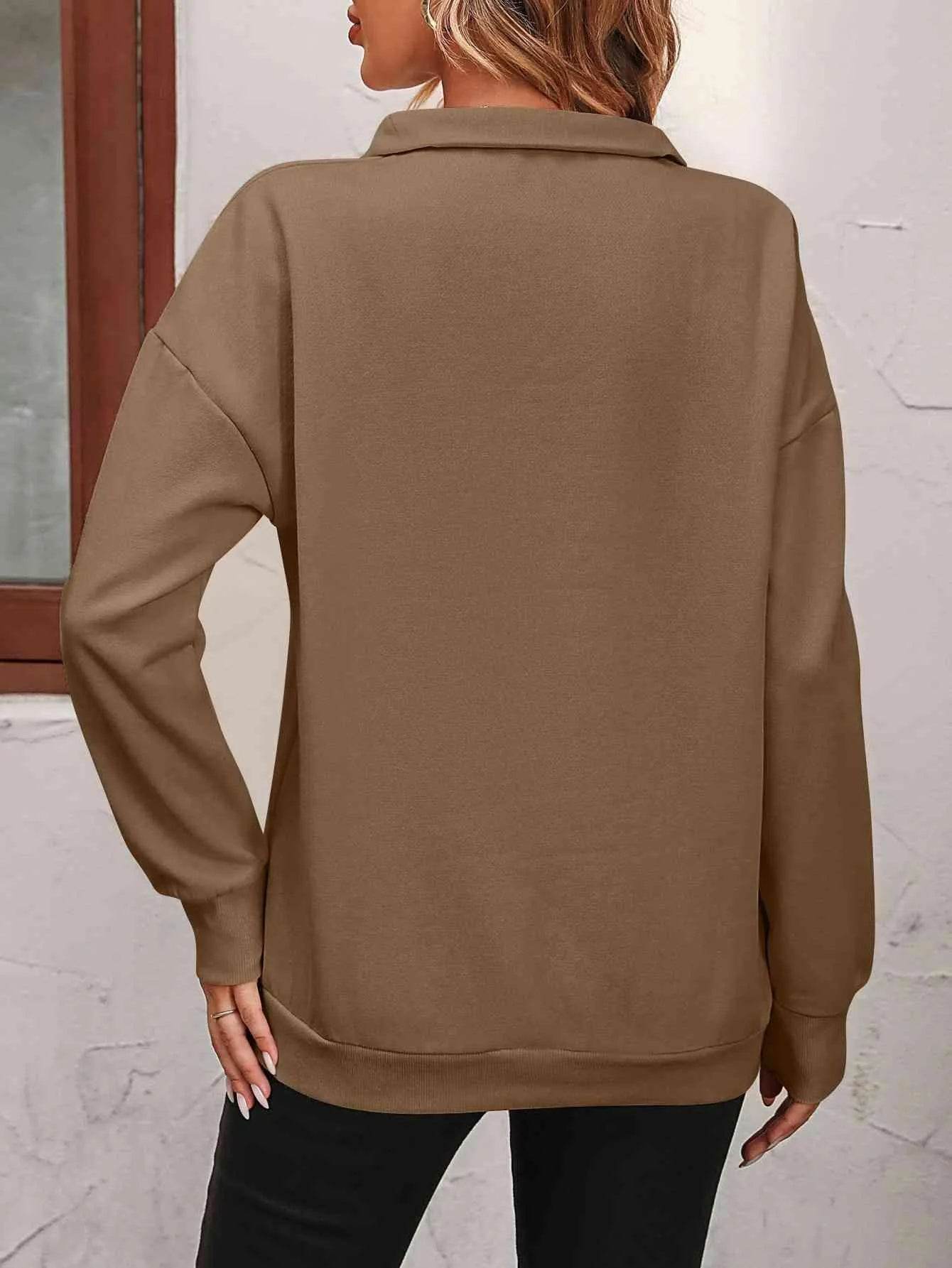 Bona Fide Fashion - Zip-Up Dropped Shoulder Sweatshirt - Women Fashion - Bona Fide Fashion