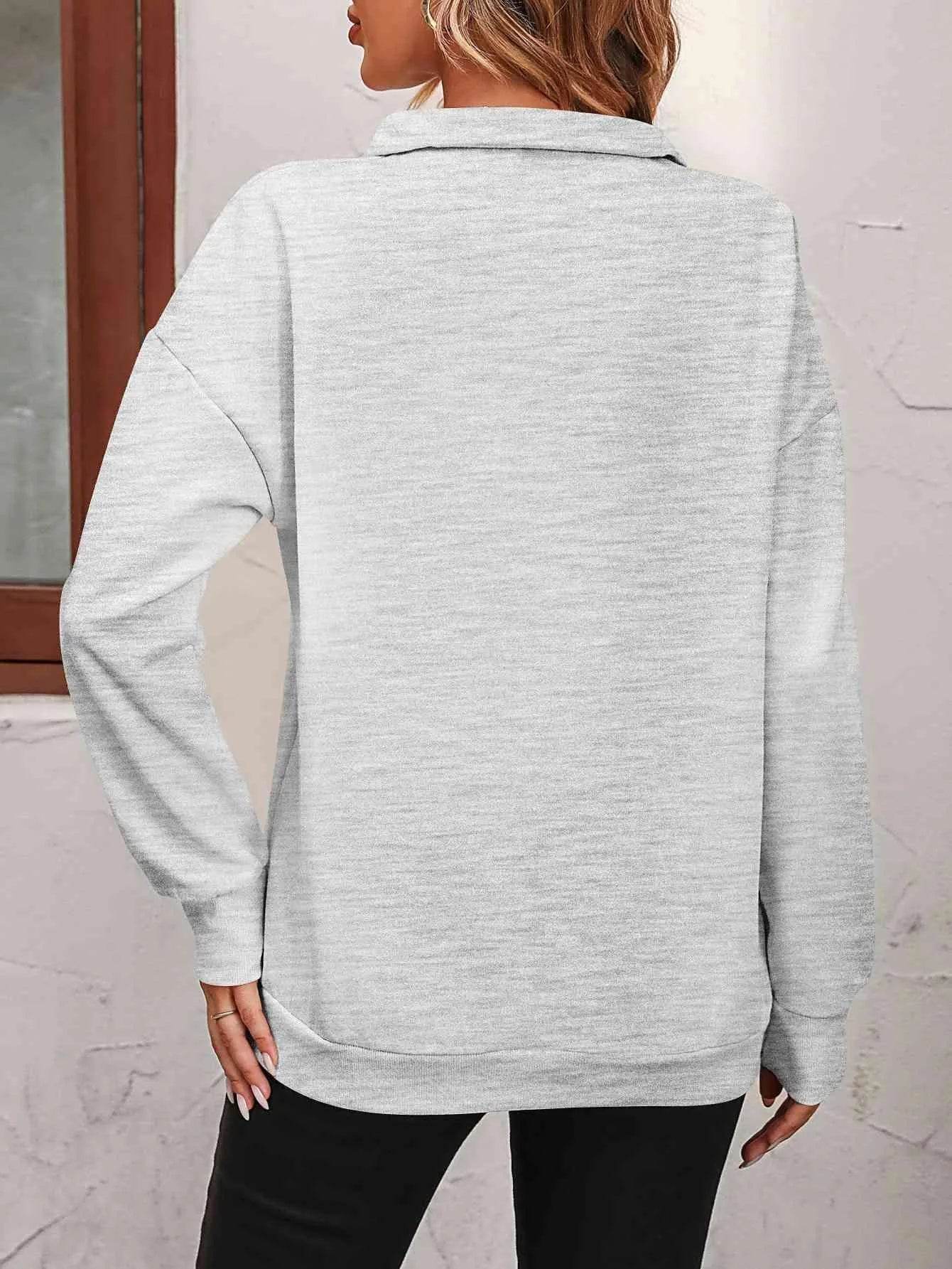 Bona Fide Fashion - Zip-Up Dropped Shoulder Sweatshirt - Women Fashion - Bona Fide Fashion