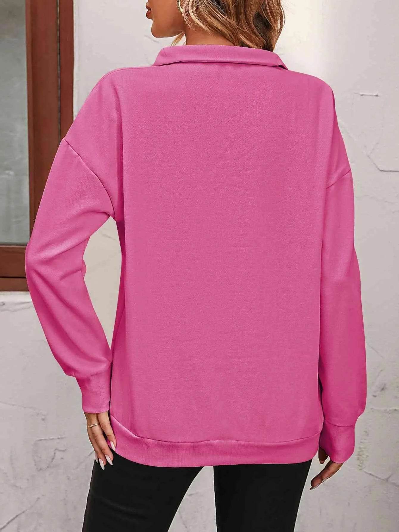 Bona Fide Fashion - Zip-Up Dropped Shoulder Sweatshirt - Women Fashion - Bona Fide Fashion