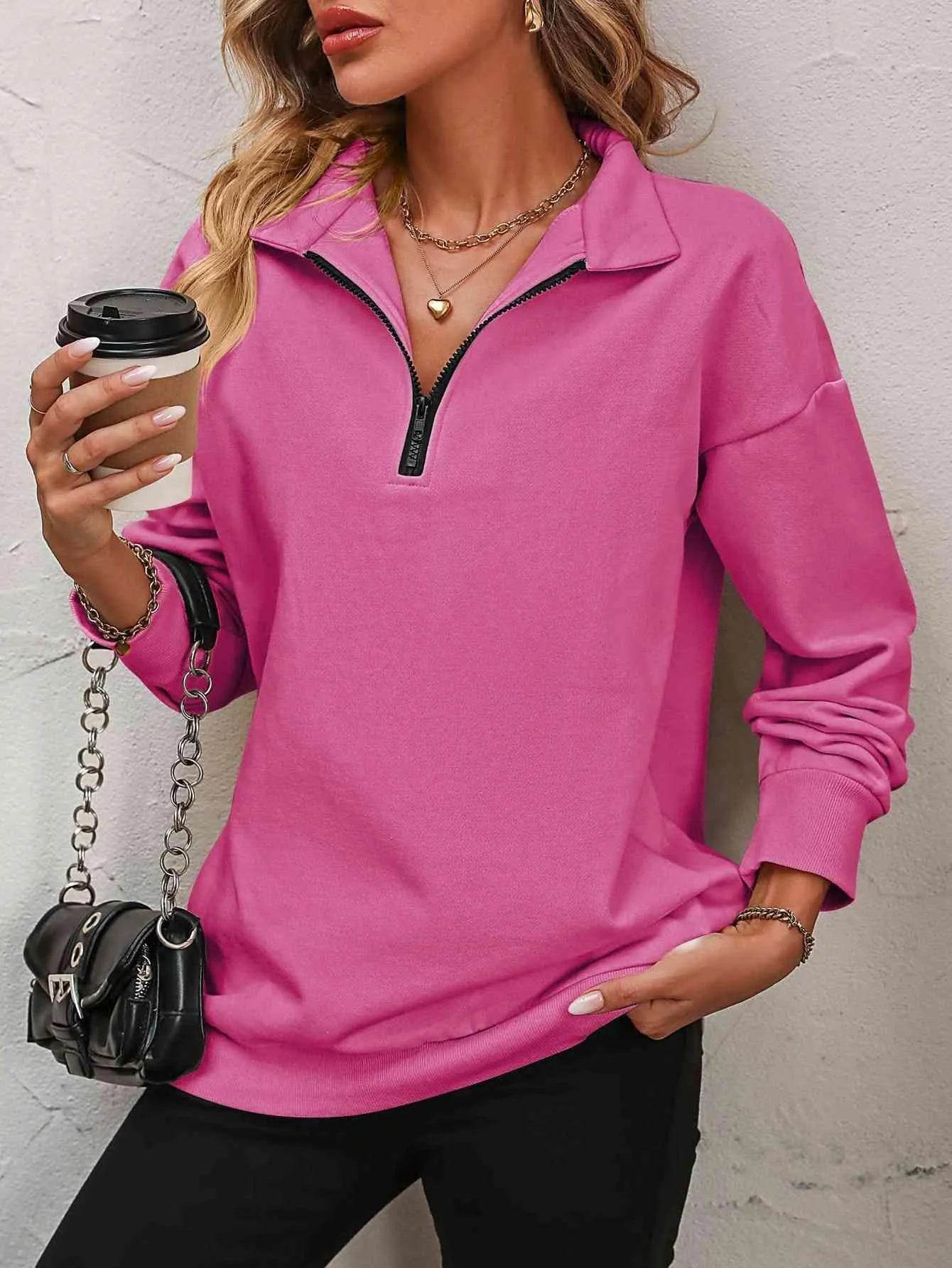 Bona Fide Fashion - Zip-Up Dropped Shoulder Sweatshirt - Women Fashion - Bona Fide Fashion