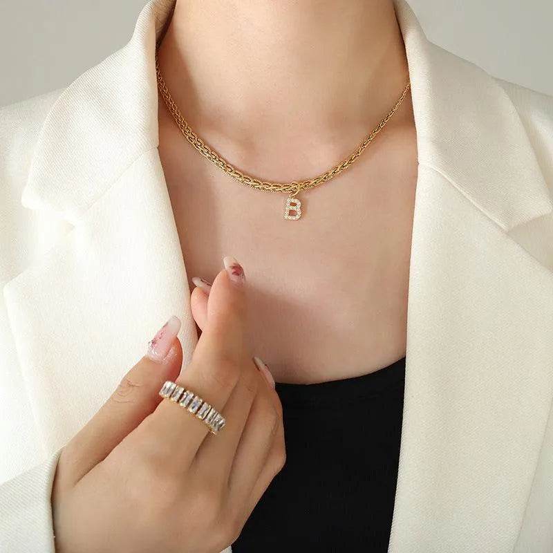 Zircon Letter Pendant Necklace – Brass Inlaid Personalized Sparkle | Bona Fide Fashion - Bona Fide Fashion