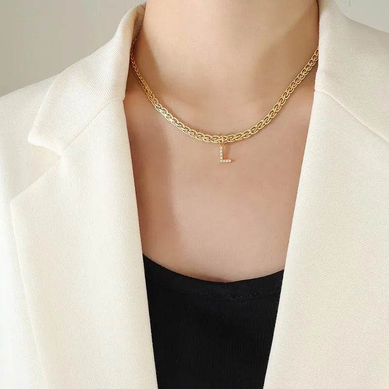 Brass Zircon Letter Pendant Necklace – Dainty & Customizable Shine | Bona Fide Fashion - Bona Fide Fashion
