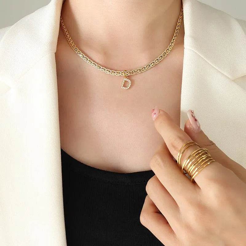 Zircon Letter Pendant Necklace – Brass Inlaid Personalized Sparkle | Bona Fide Fashion - Bona Fide Fashion