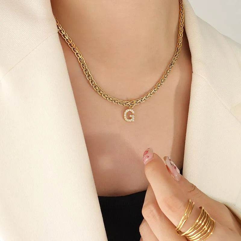 Zircon Letter Pendant Necklace – Brass Inlaid Personalized Sparkle | Bona Fide Fashion - Bona Fide Fashion