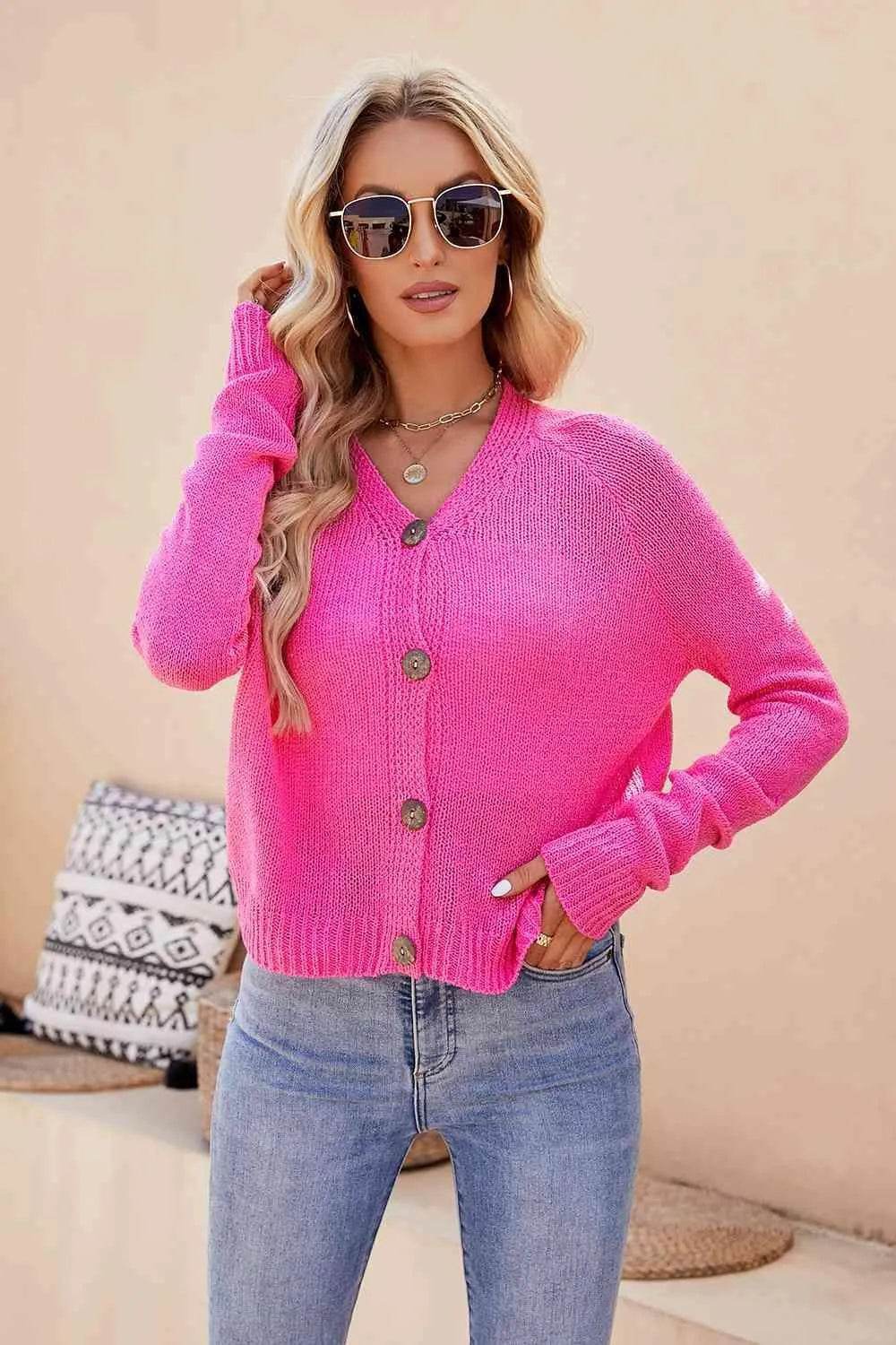 V-Neck Long Sleeve Button-Up Cardigan – Timeless Layering Piece | Bona Fide Fashion - Bona Fide Fashion