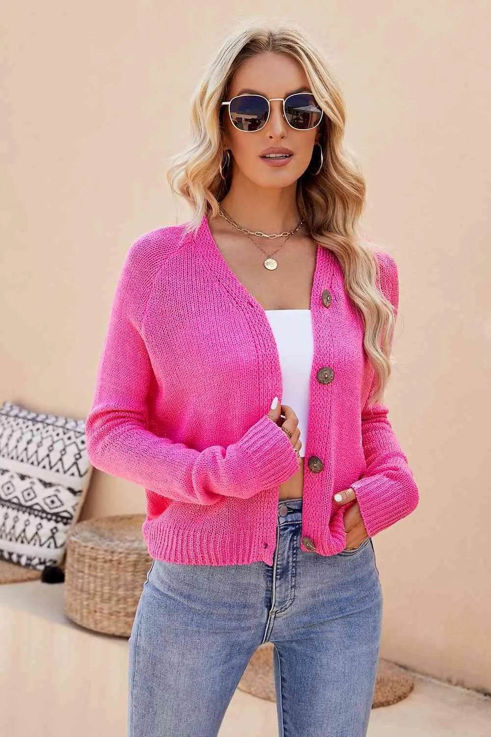 V-Neck Long Sleeve Button-Up Cardigan – Timeless Layering Piece | Bona Fide Fashion - Bona Fide Fashion
