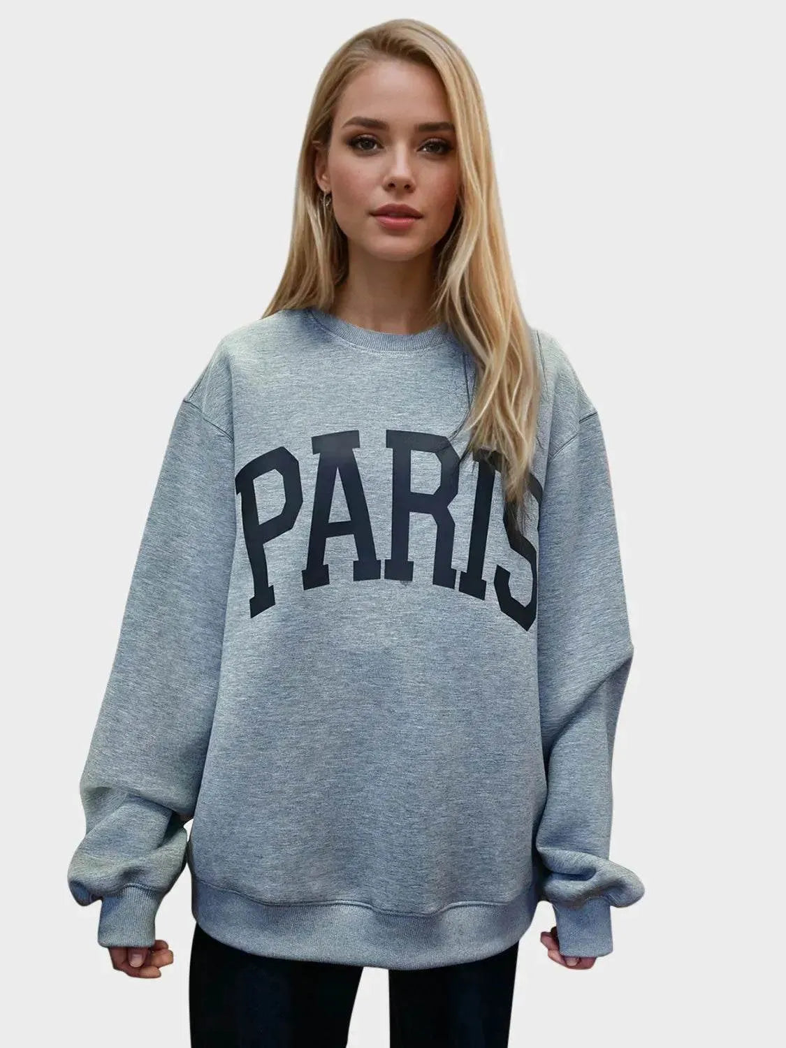 Basic Bae PARIS Round Neck Long Sleeve Air Scuba Sweatshirt - Bona Fide Fashion