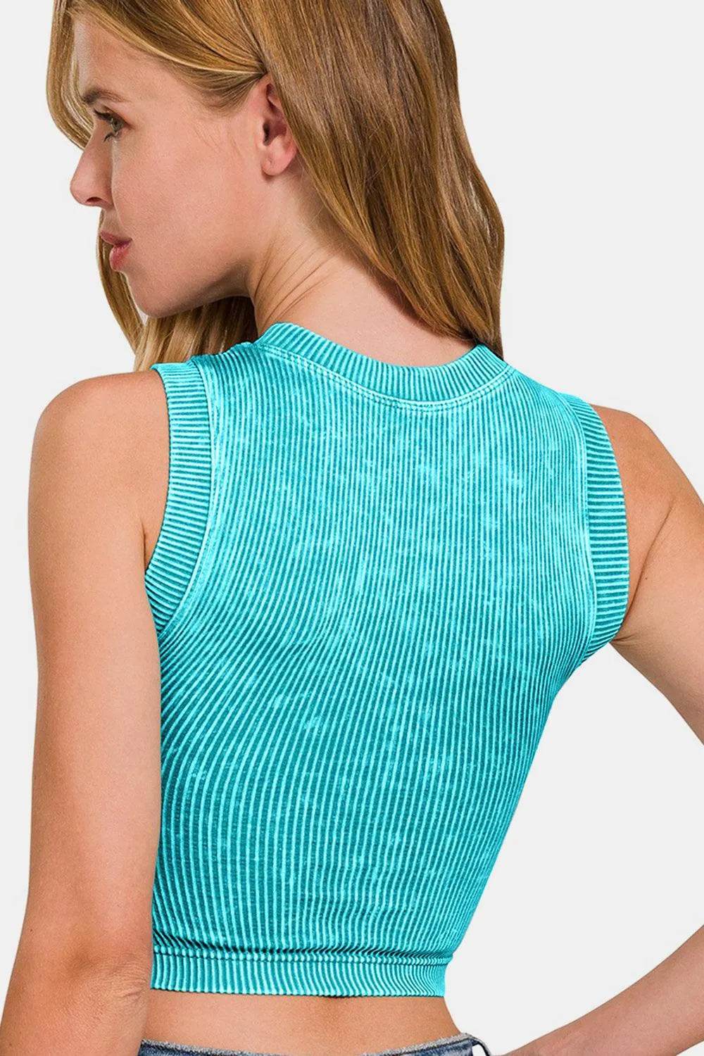 Bona Fide Fashion - Washed Ribbed Seamless Crop Tank with Bra Pad - Women Fashion - Bona Fide Fashion