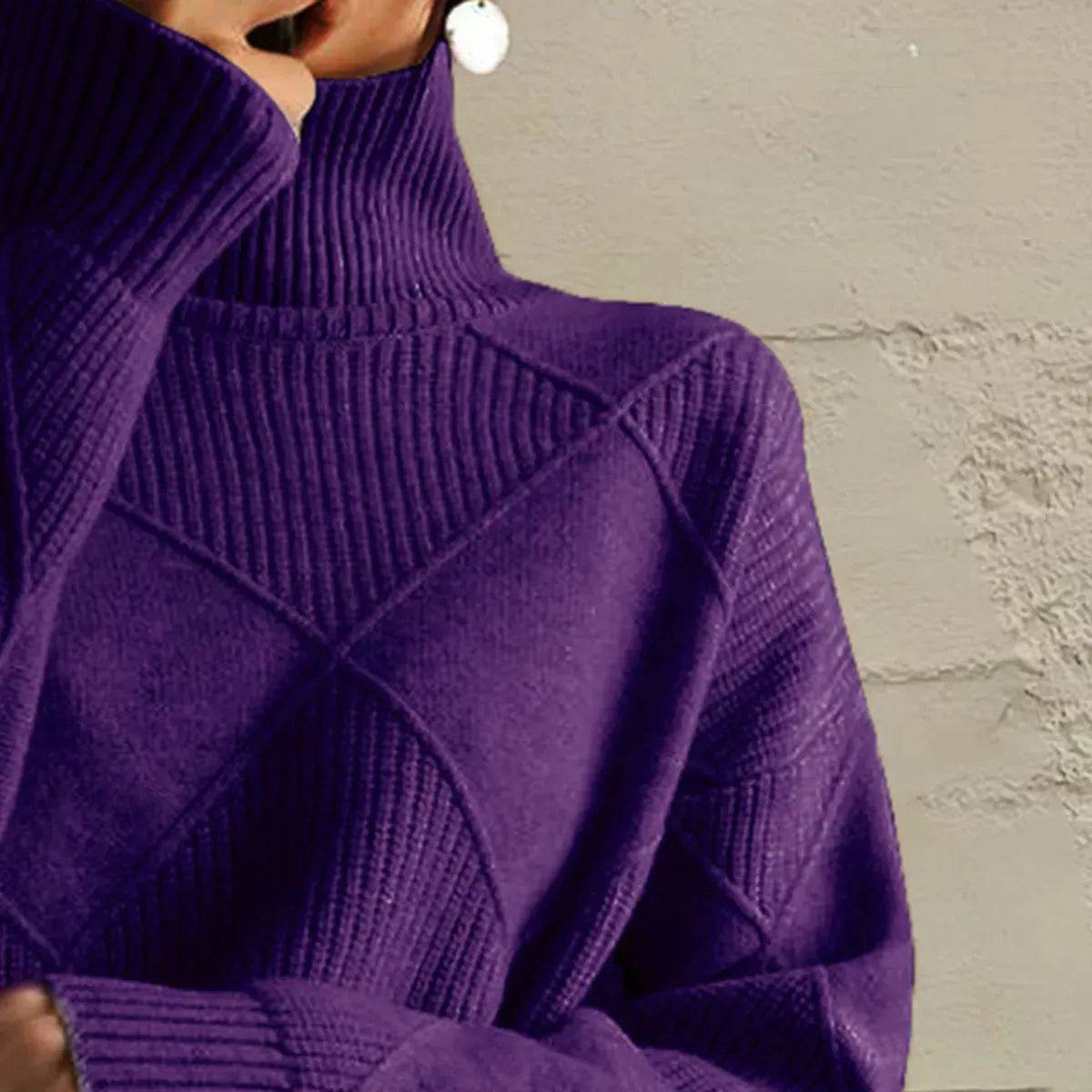 Geometric Turtleneck Long Sleeve Sweater - Bona Fide Fashion