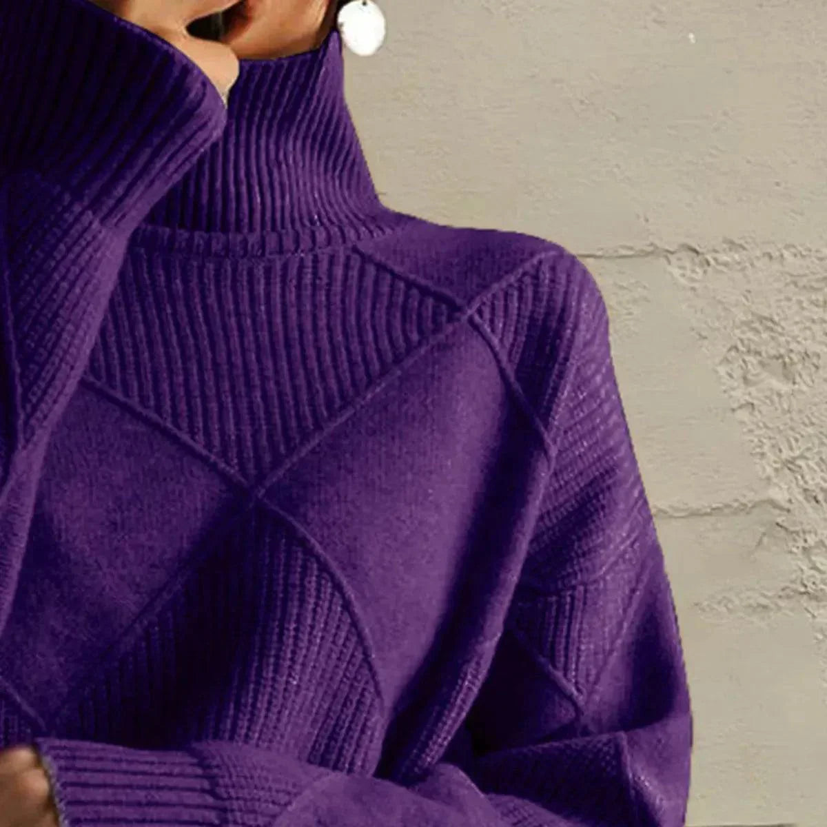 Geometric Turtleneck Long Sleeve Sweater - Bona Fide Fashion