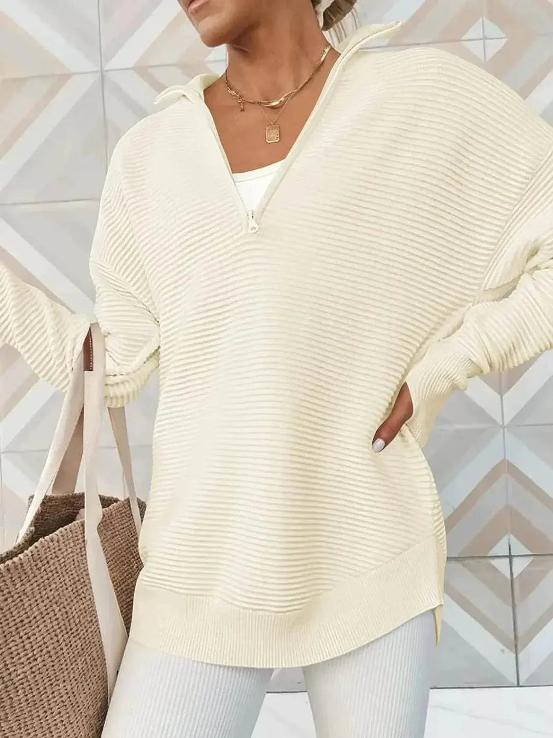Half Zip Long Sleeve Knit Top - Bona Fide Fashion