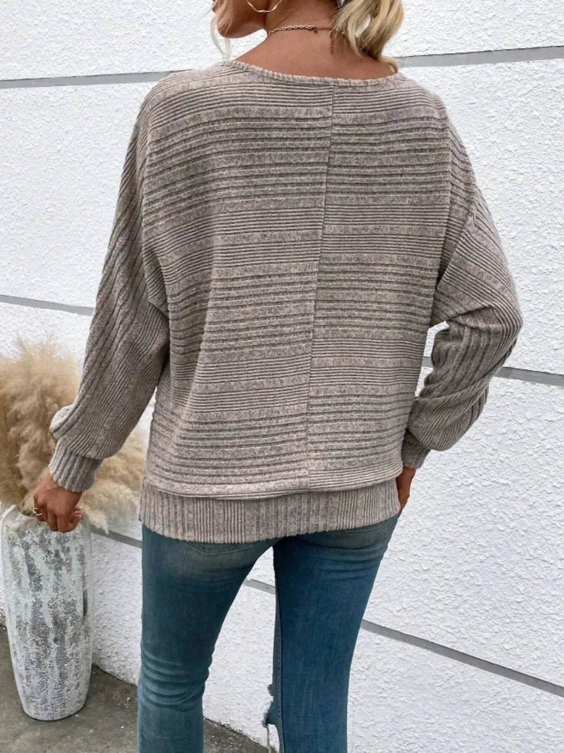 Full Size Round Neck Long Sleeve Top - Bona Fide Fashion