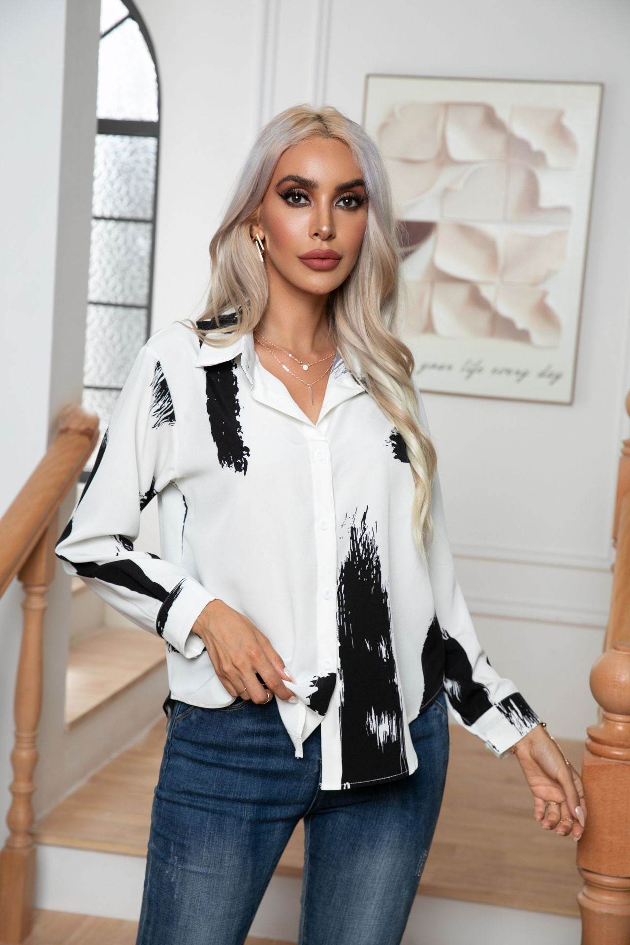 Button Down Printed Long Sleeve Shirt - Bona Fide Fashion