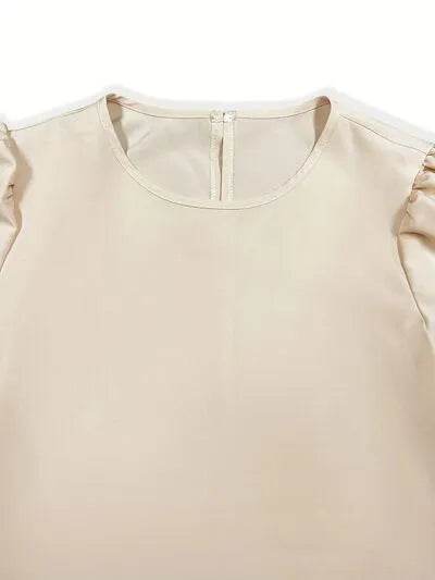 Round Neck Short Sleeve Top and Tied Pants Set - Bona Fide Fashion